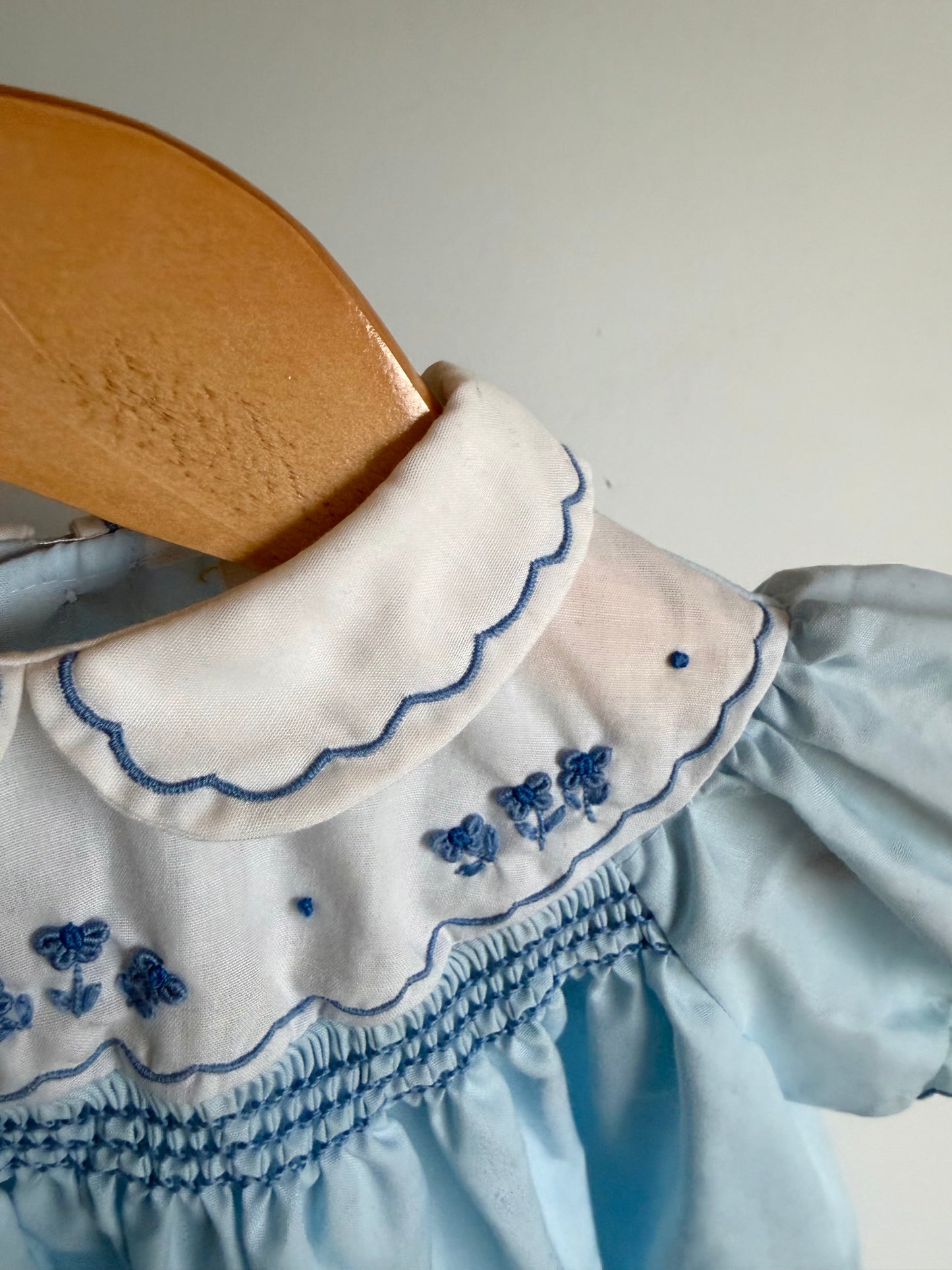 Vintage Baby Blue Embroidered Flower Dress / 6-12m