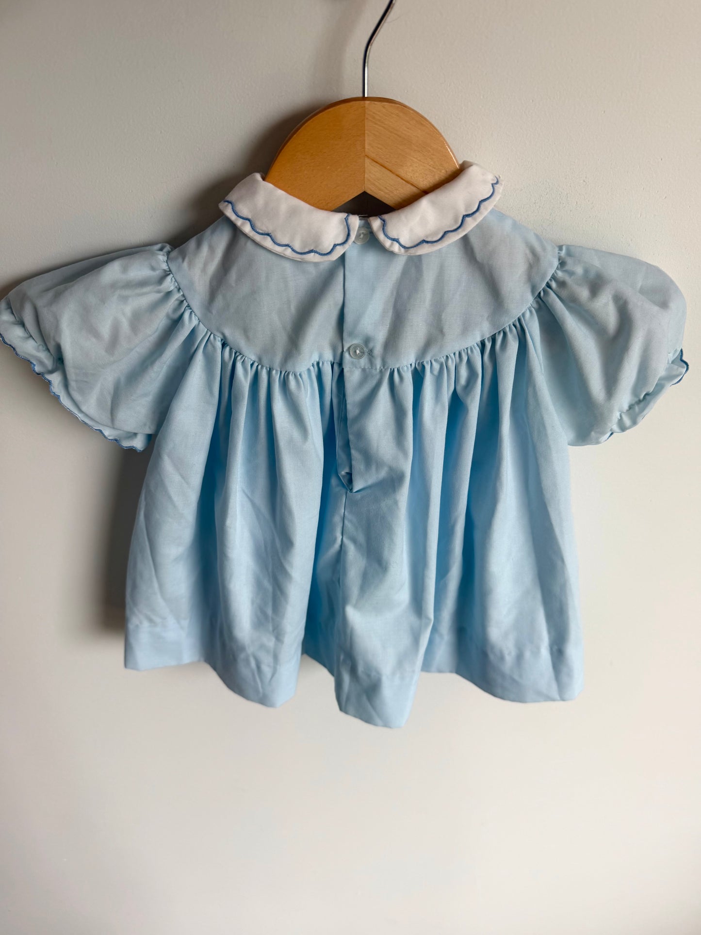 Vintage Baby Blue Embroidered Flower Dress / 6-12m