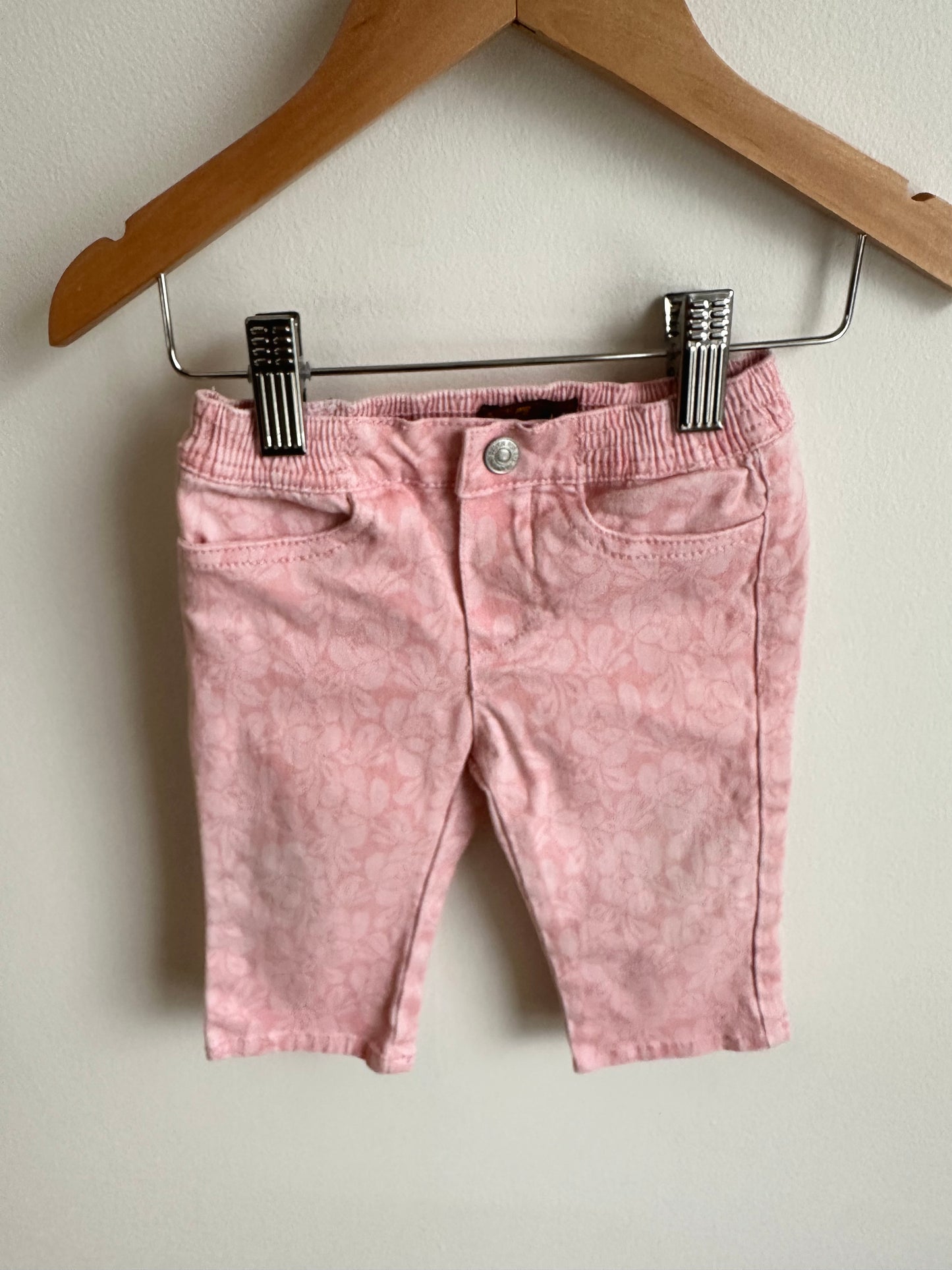 Pink Floral Jeans  / 6-9m