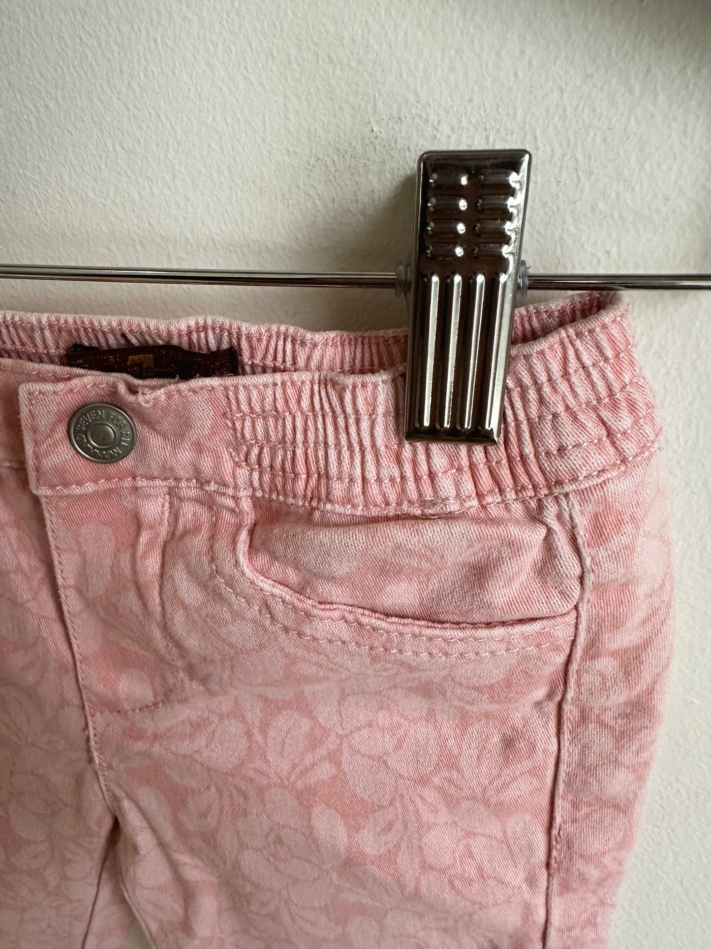 Pink Floral Jeans  / 6-9m