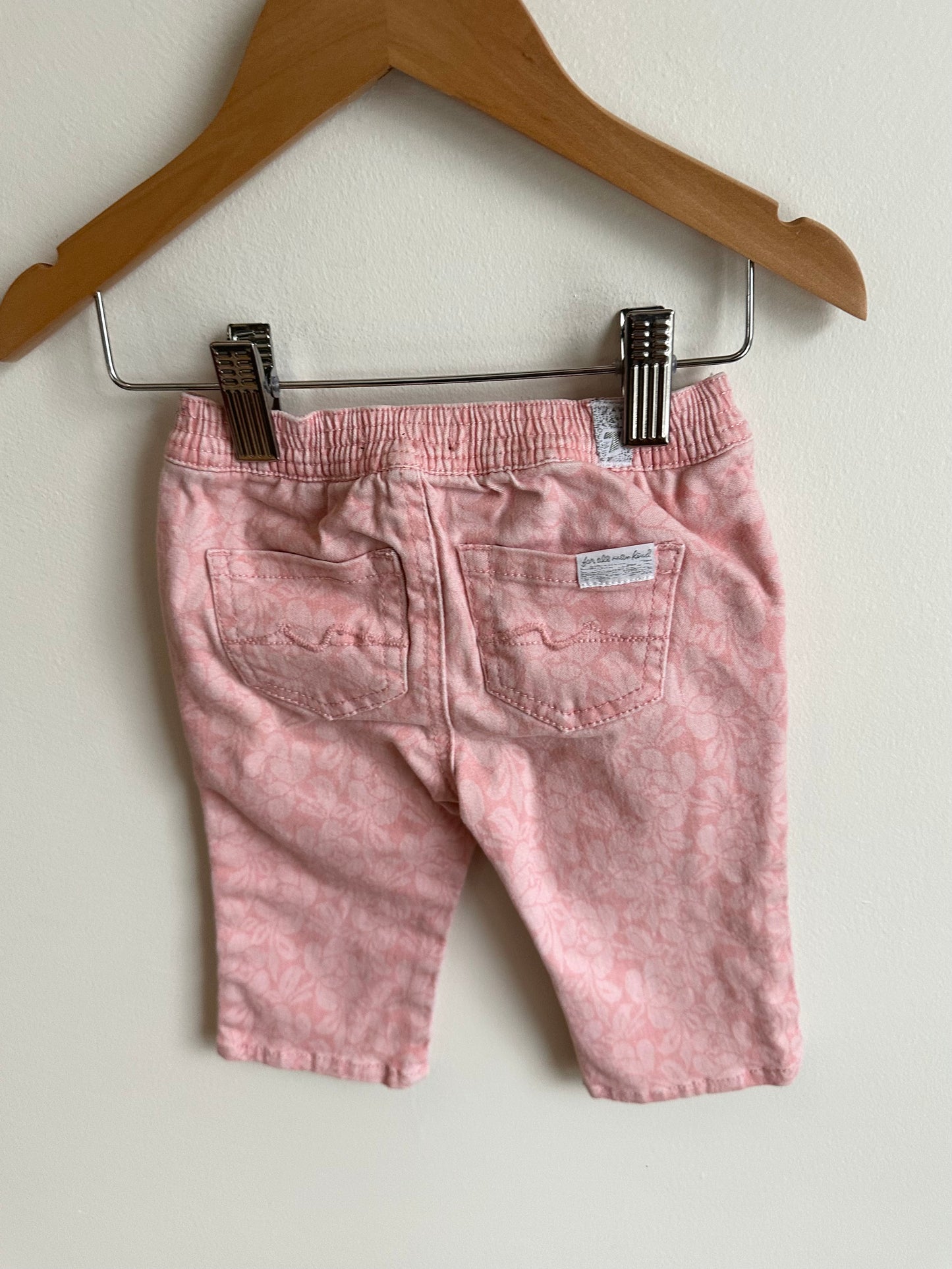 Pink Floral Jeans  / 6-9m