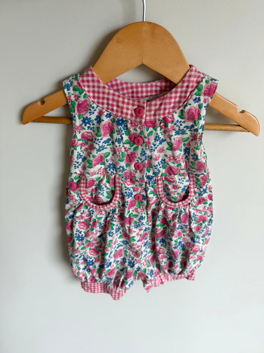 Vintage Floral Pocket Pink Romper / 3-6m?