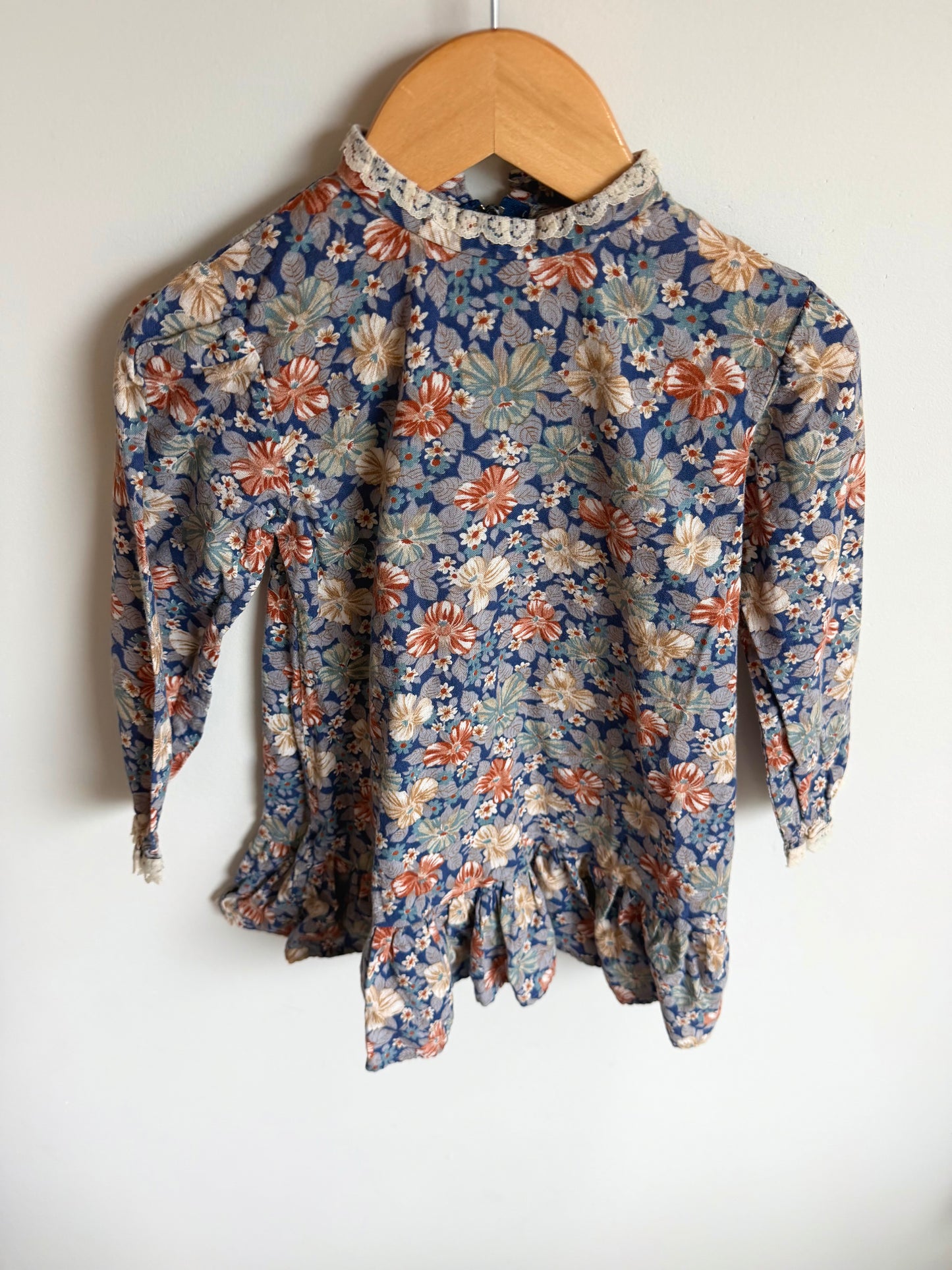 Vintage Long Sleeve Floral Lace Trim Dress / 2-3T?