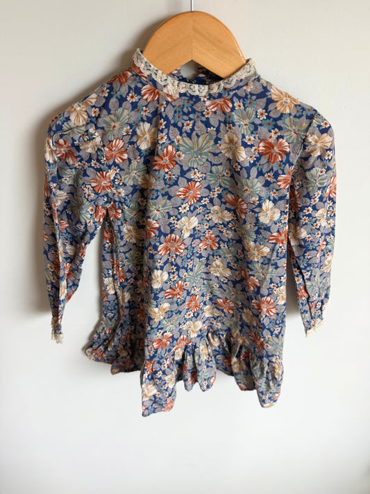 Vintage Long Sleeve Floral Lace Trim Dress / 2-3T?