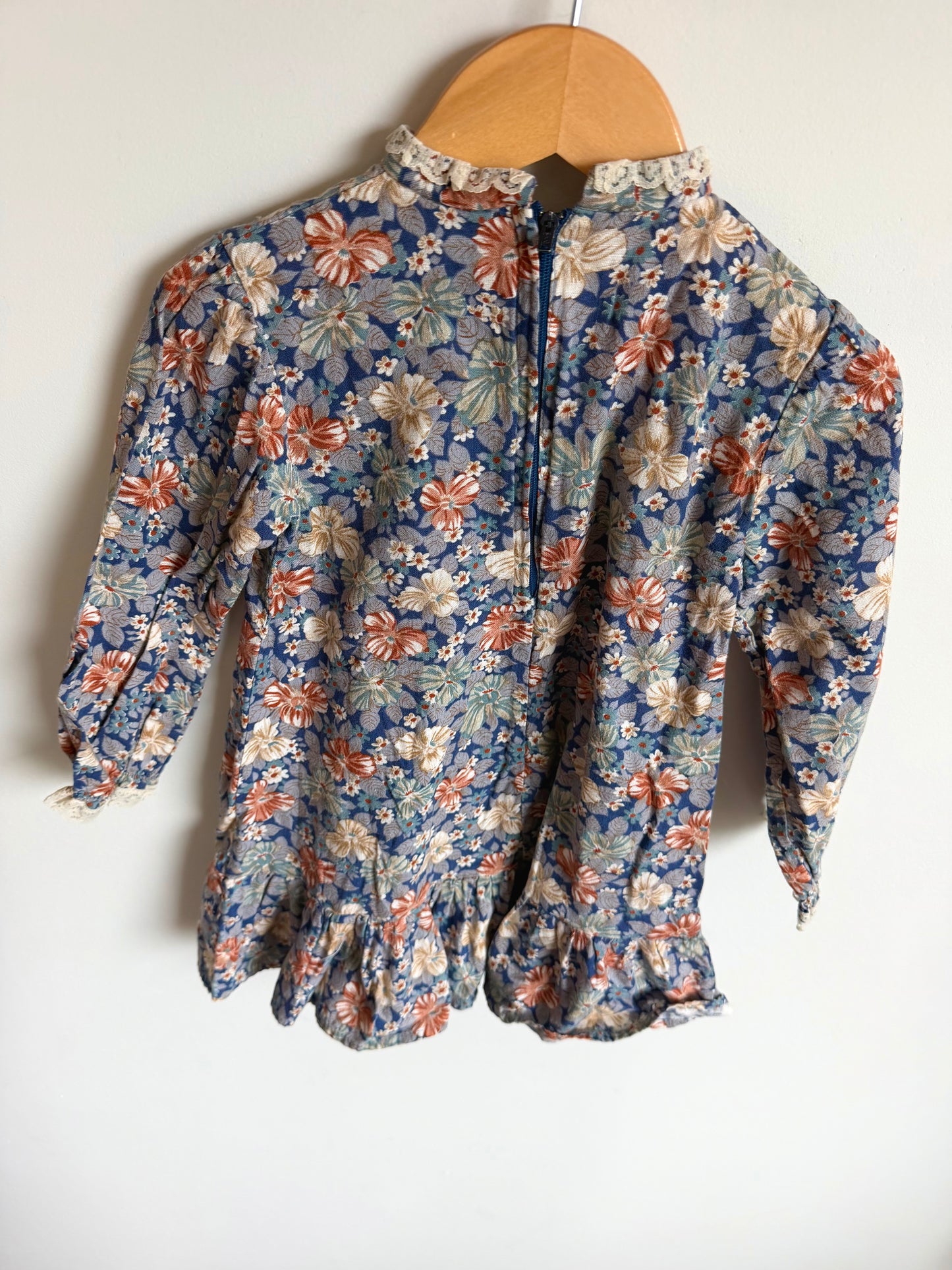 Vintage Long Sleeve Floral Lace Trim Dress / 2-3T?