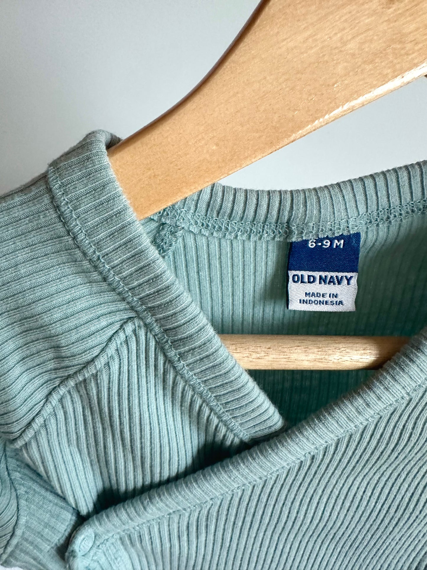 Dusty Blue Rib Side Snap Long Sleeve / 6-9m