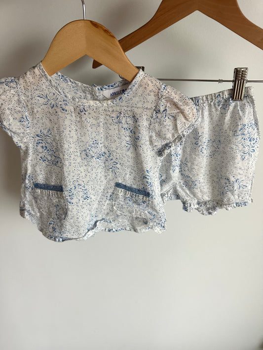 White Patterned Pocket Top + Shorties Set / 6-12m