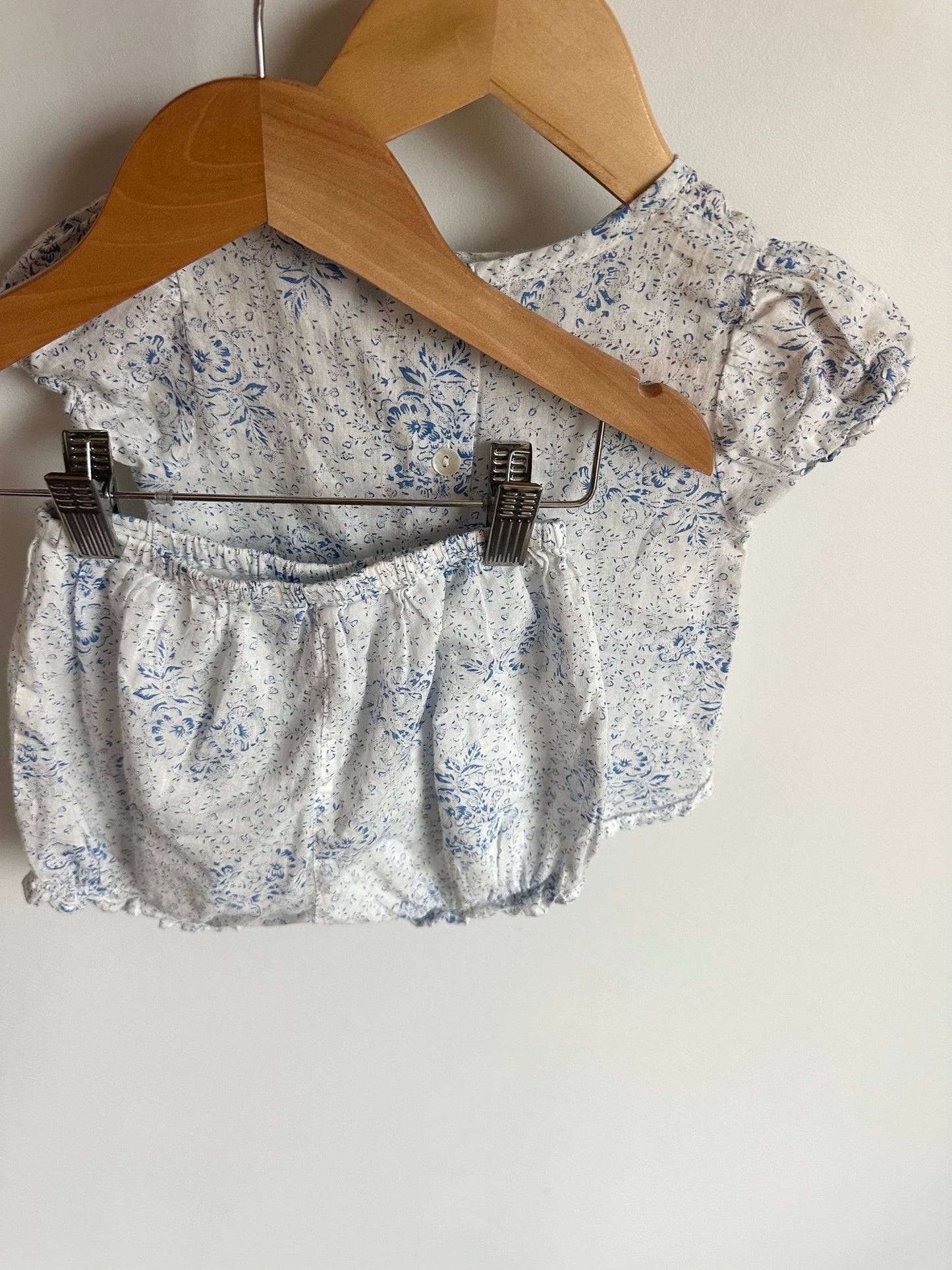 White Patterned Pocket Top + Shorties Set / 6-12m