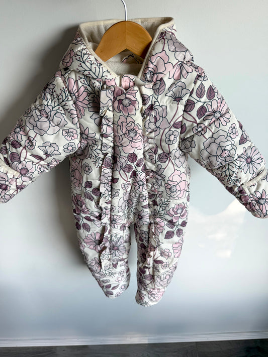 Floral Fold Over Hands + Feet Bunting Suit / 9-12m