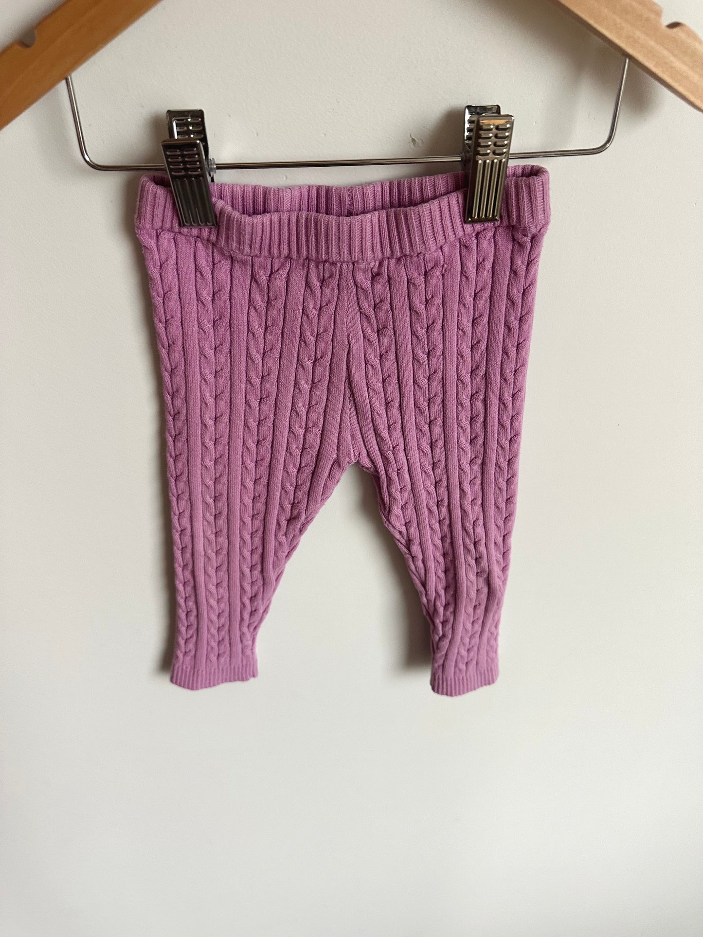 Pink Thick Cable Knit Leggings/ 6-9m