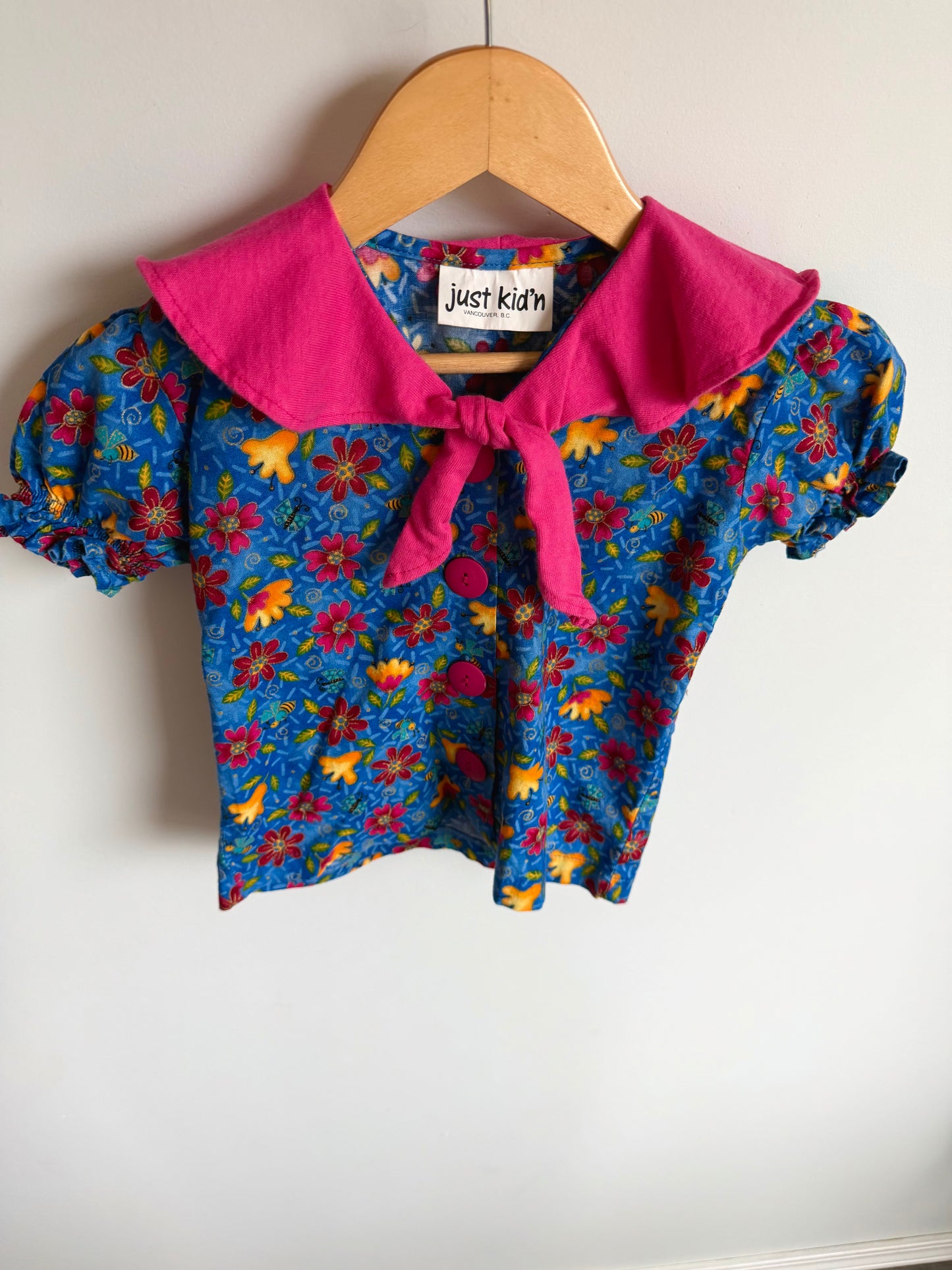 Vintage Floral Pink Collar Top / 18-24m