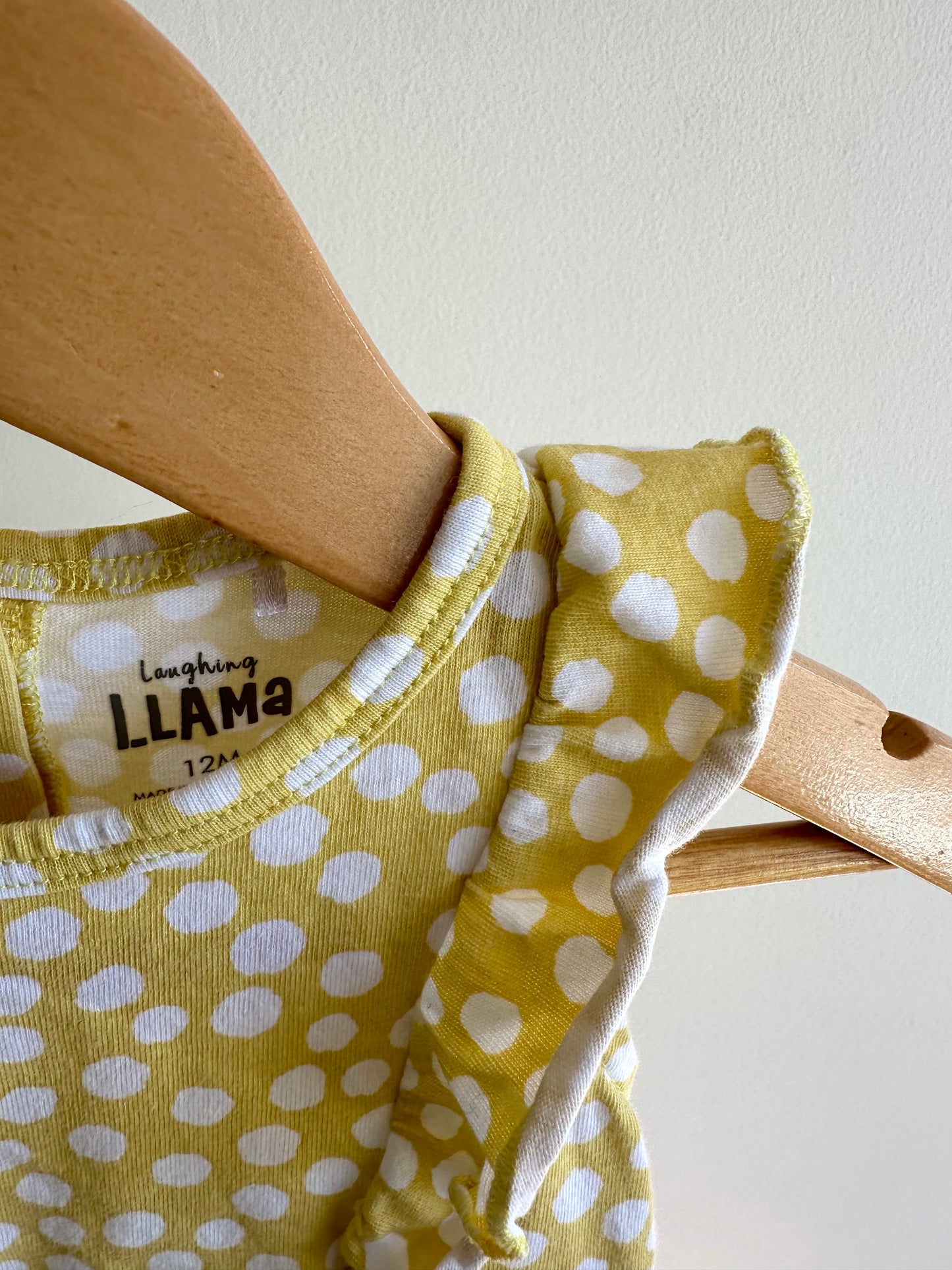 Yellow Dotted Ruffle Dress / 12m