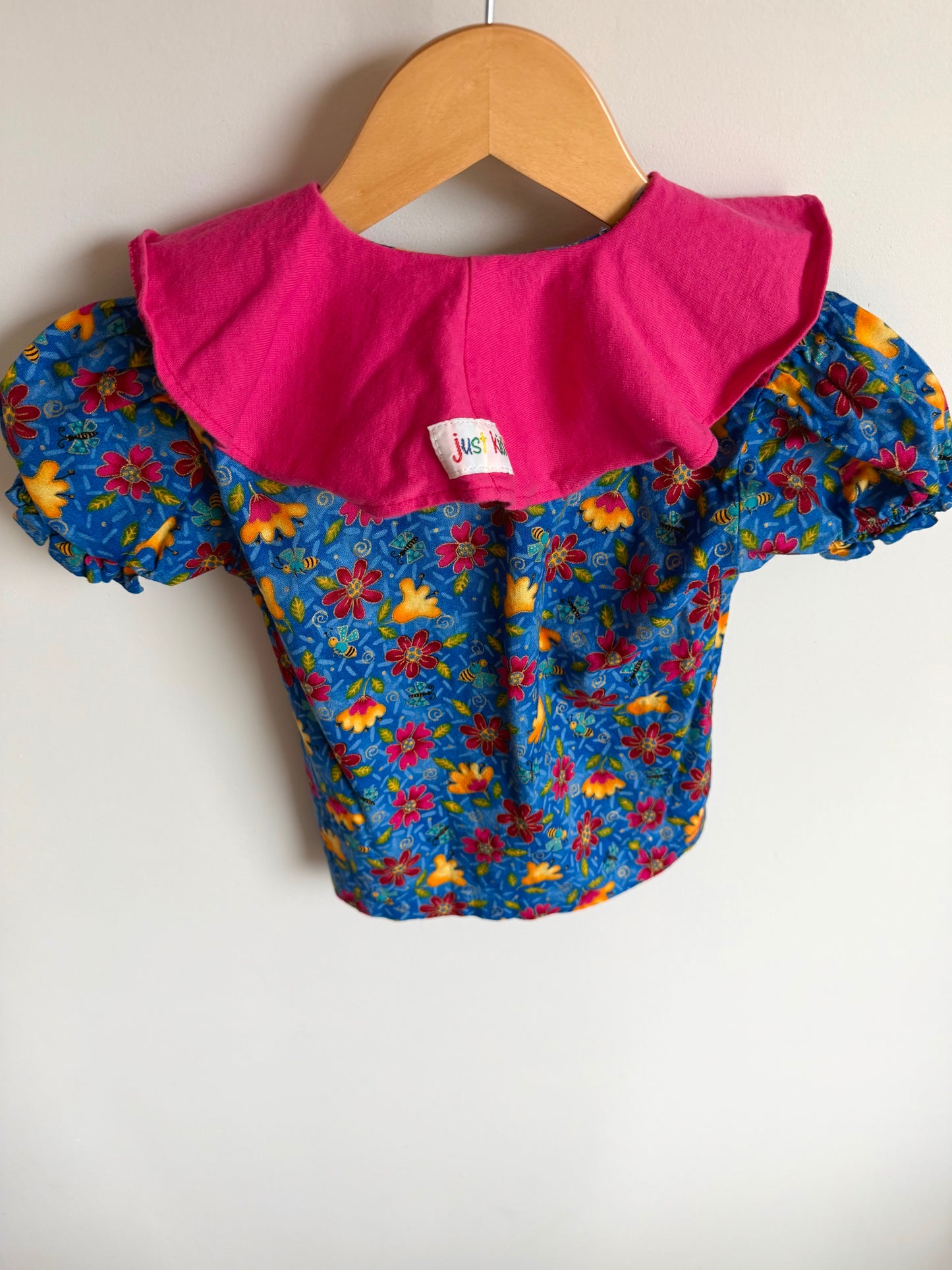 Vintage Floral Pink Collar Top / 18-24m