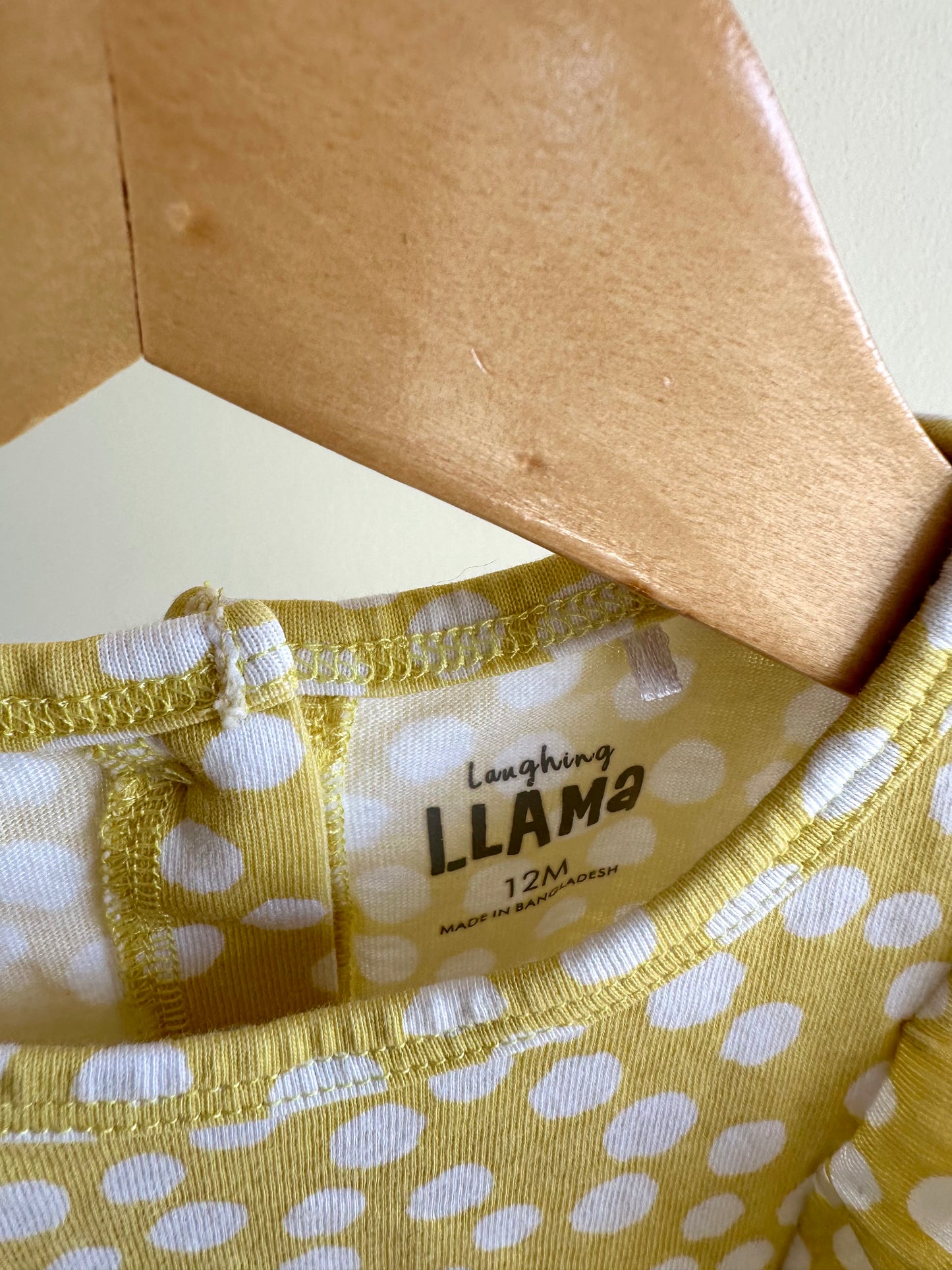 Yellow Dotted Ruffle Dress / 12m