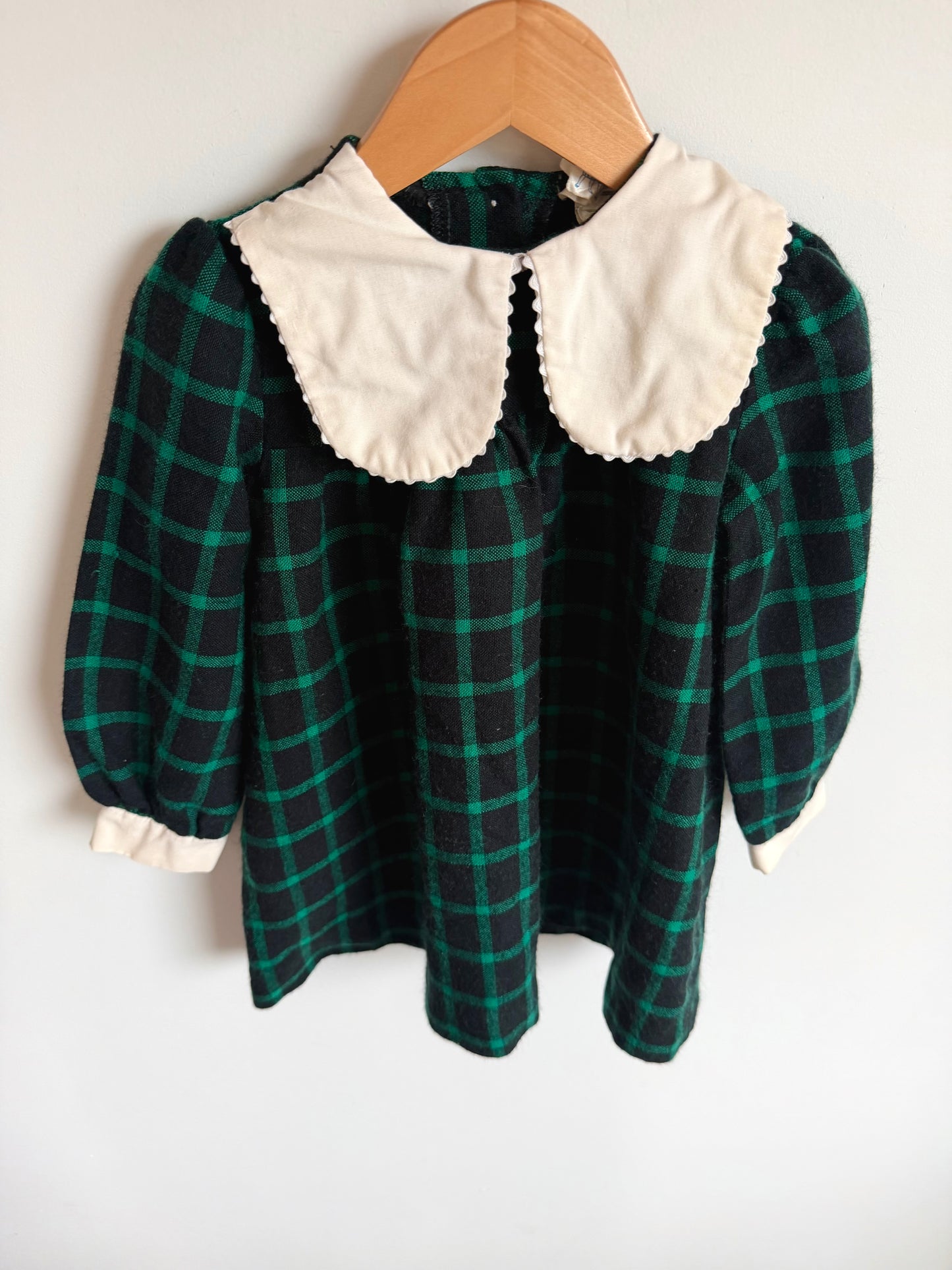 Vintage Green Windowpane Collared Dress / 3T
