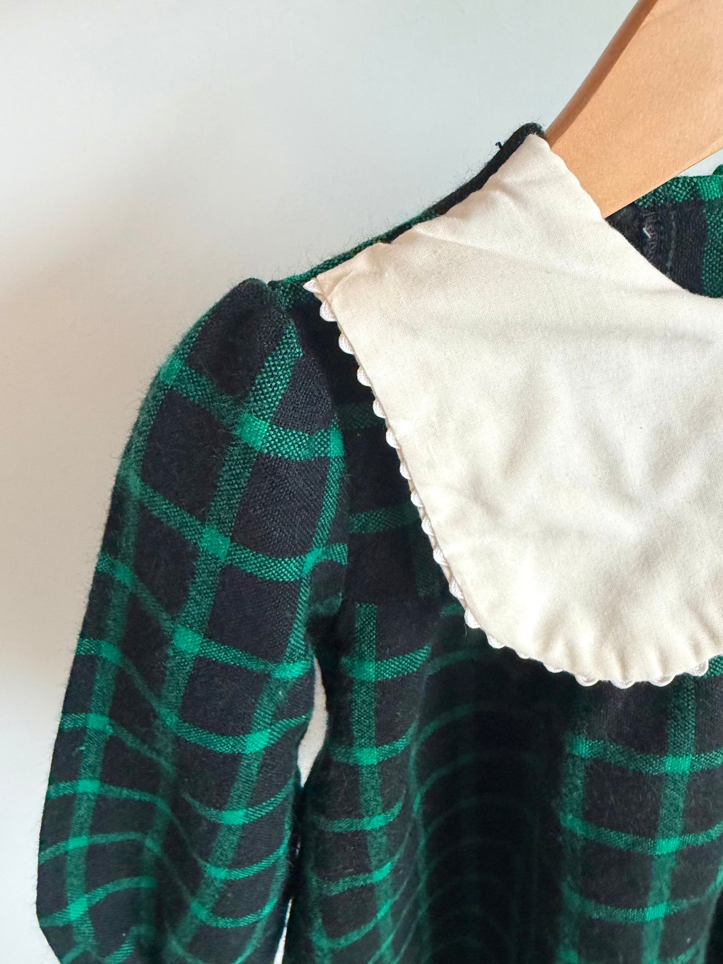 Vintage Green Windowpane Collared Dress / 3T