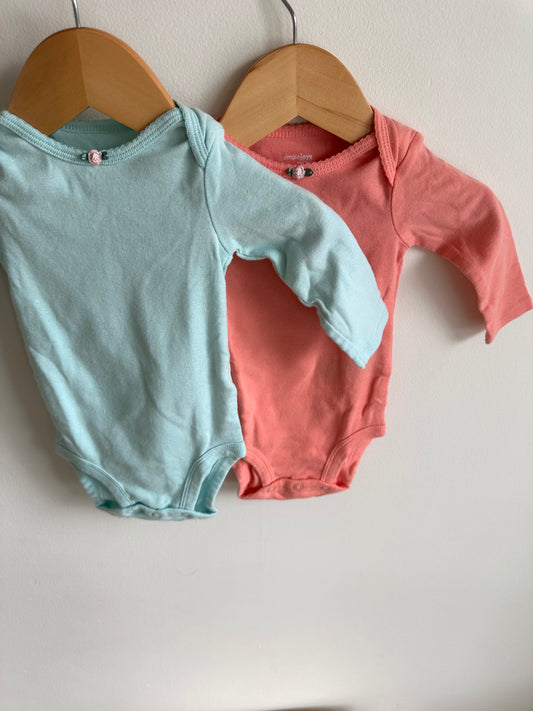 Rose Pink + Blue Bodysuits (2) / 3-6m