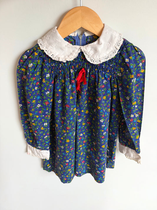 Vintage Eyelet Collar Detail Floral Dress / 2-3T?