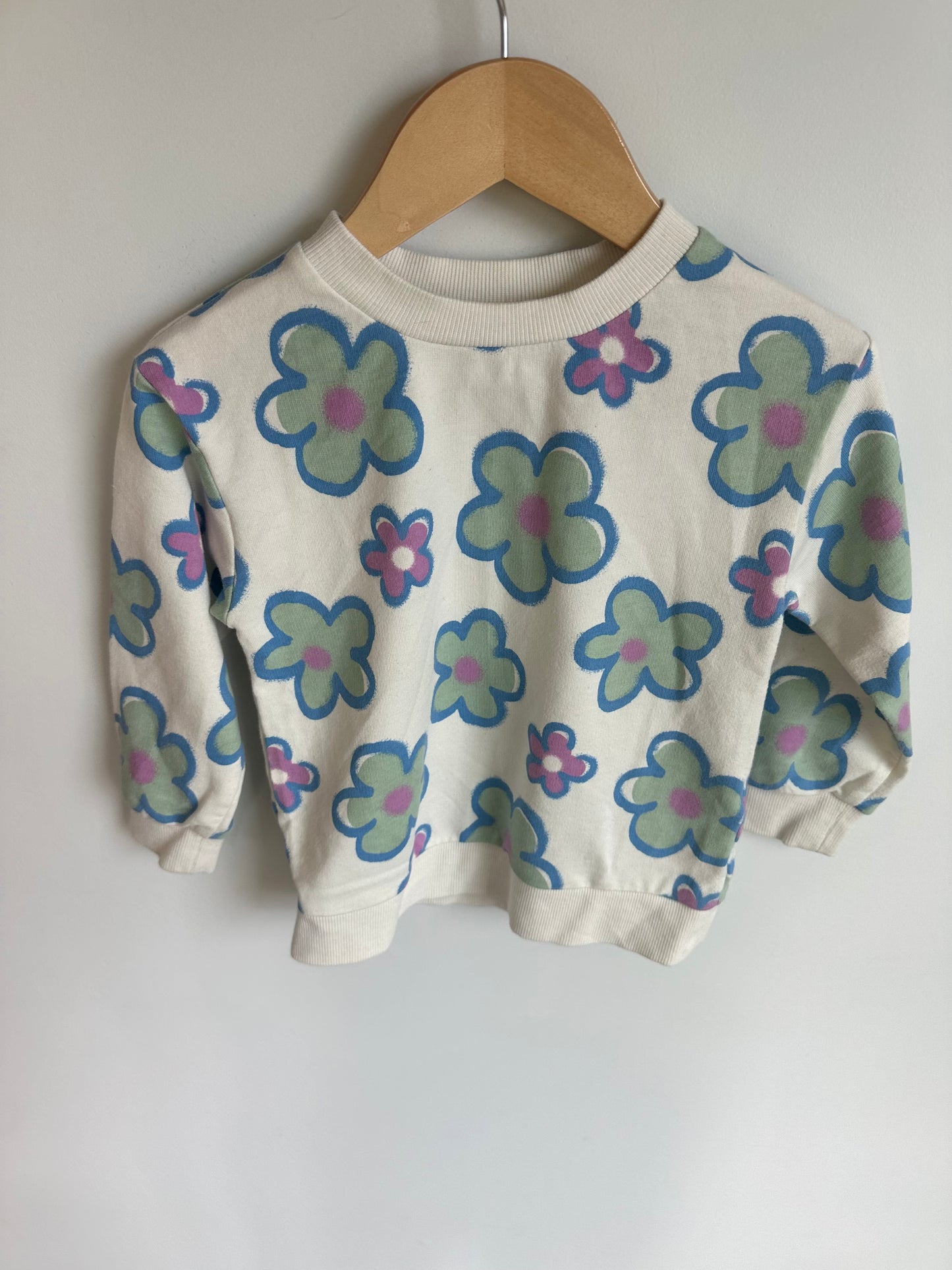 Crew Neck Green Flower Sweater / 3T