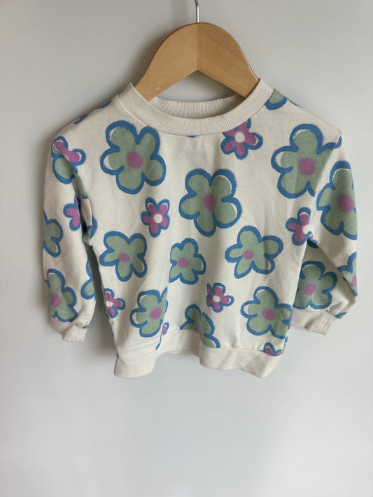 Crew Neck Green Flower Sweater / 3T