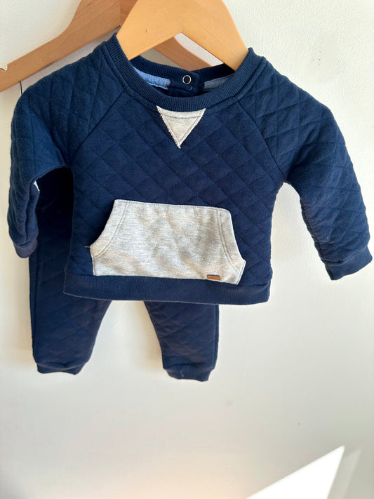 Navy Quilted Sweater + Pants Set / 6-12m