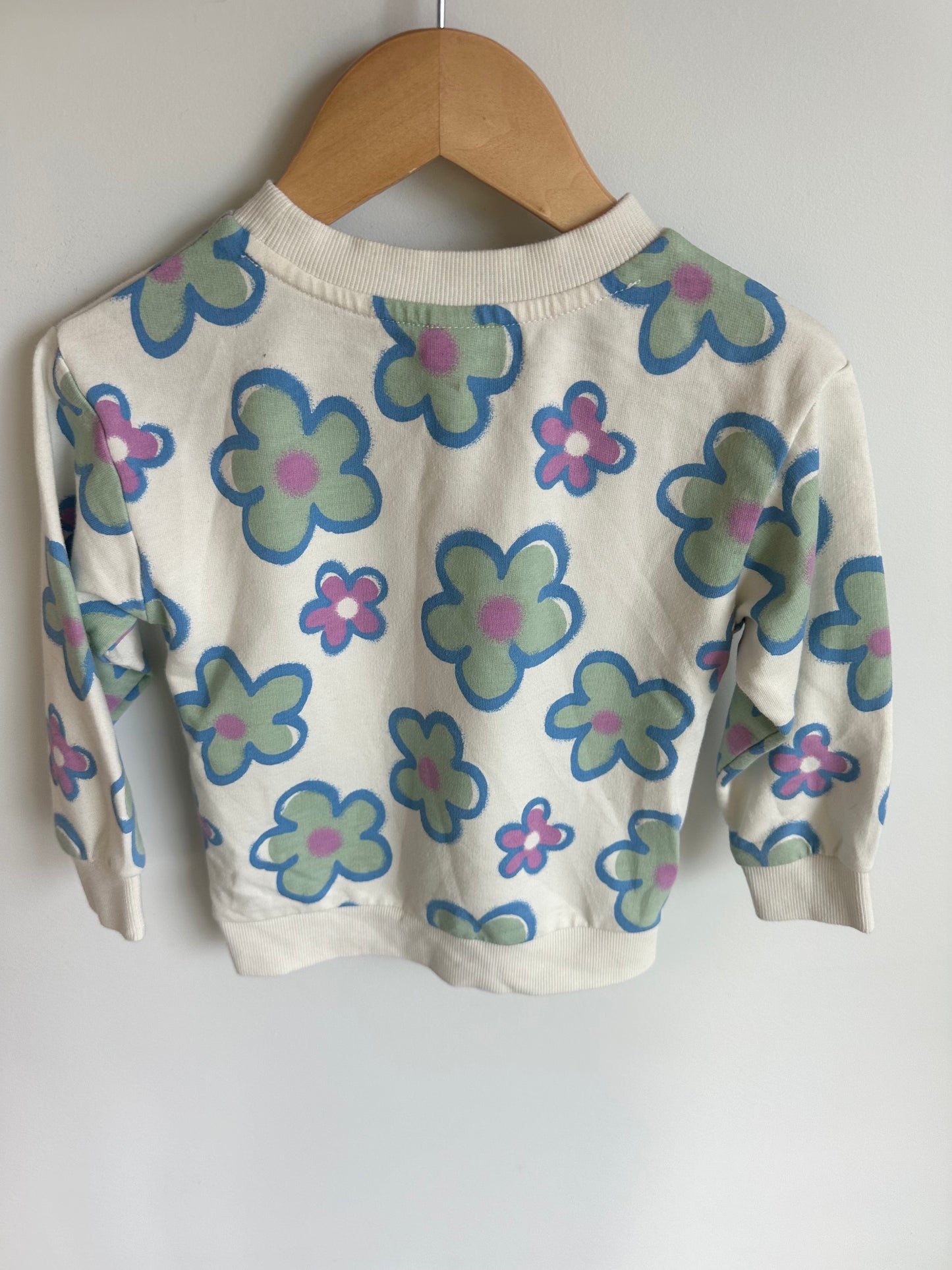 Crew Neck Green Flower Sweater / 3T