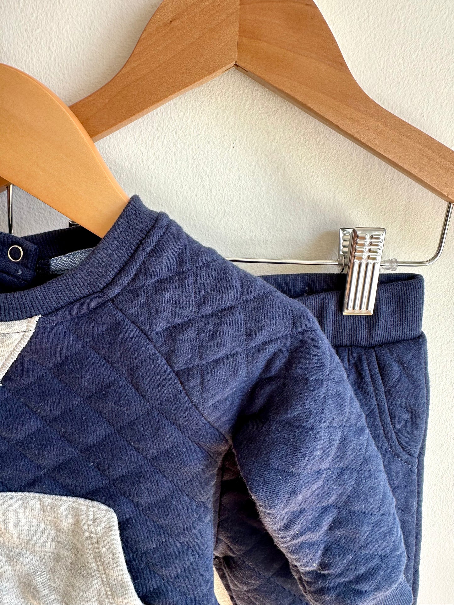Navy Quilted Sweater + Pants Set / 6-12m