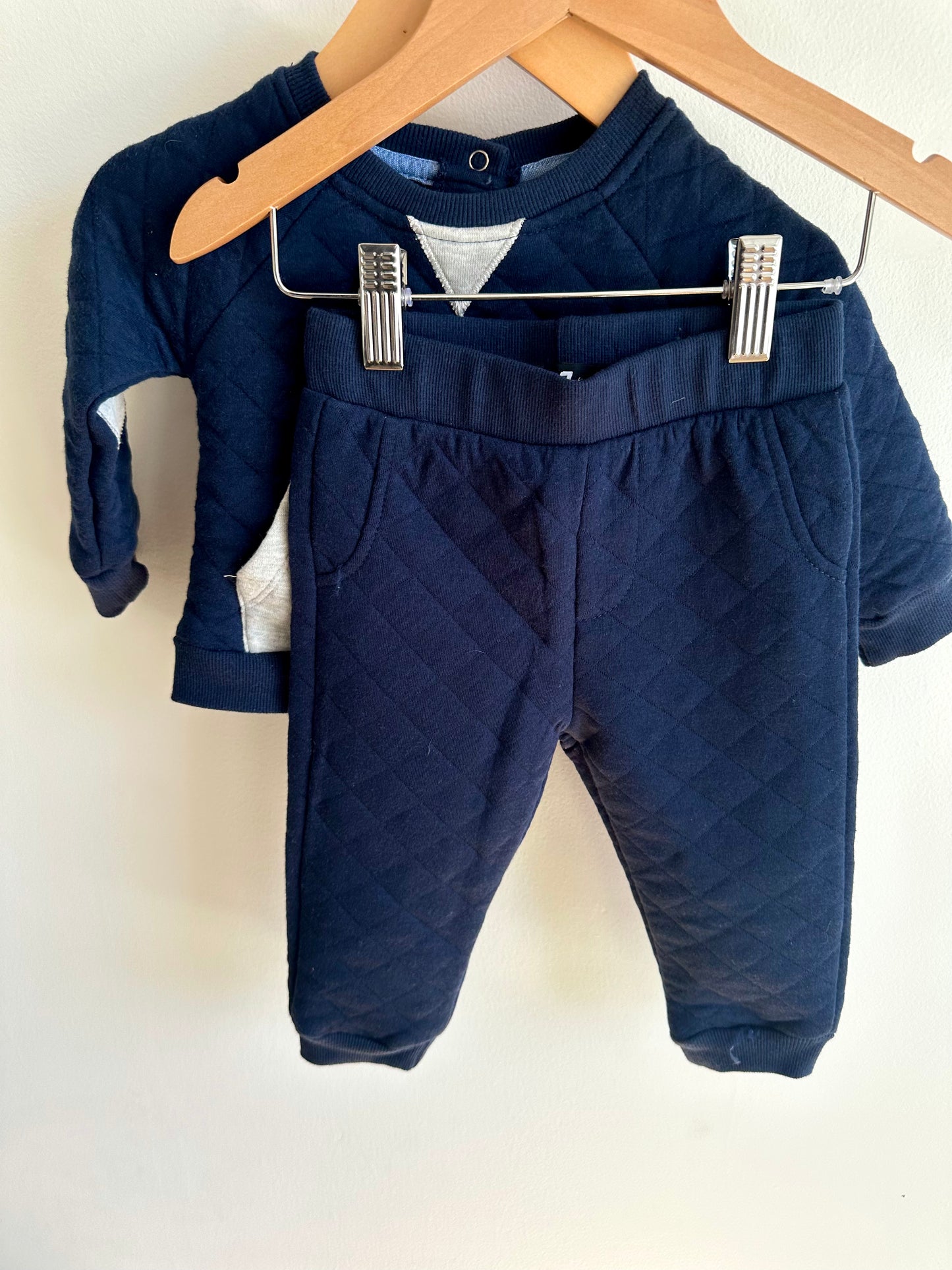Navy Quilted Sweater + Pants Set / 6-12m