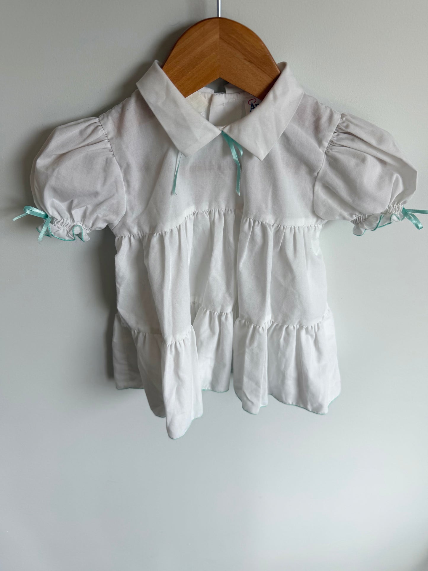 Vintage White with Blue Ribbon Dress / 6-12m