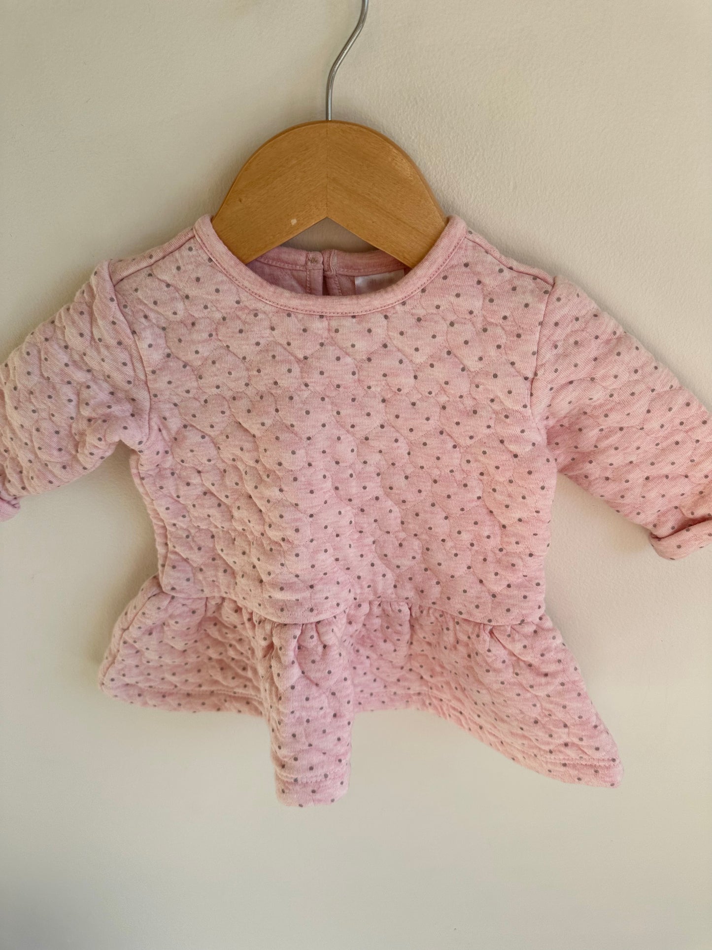 Pink Heart Quilted Dress / 0-3m