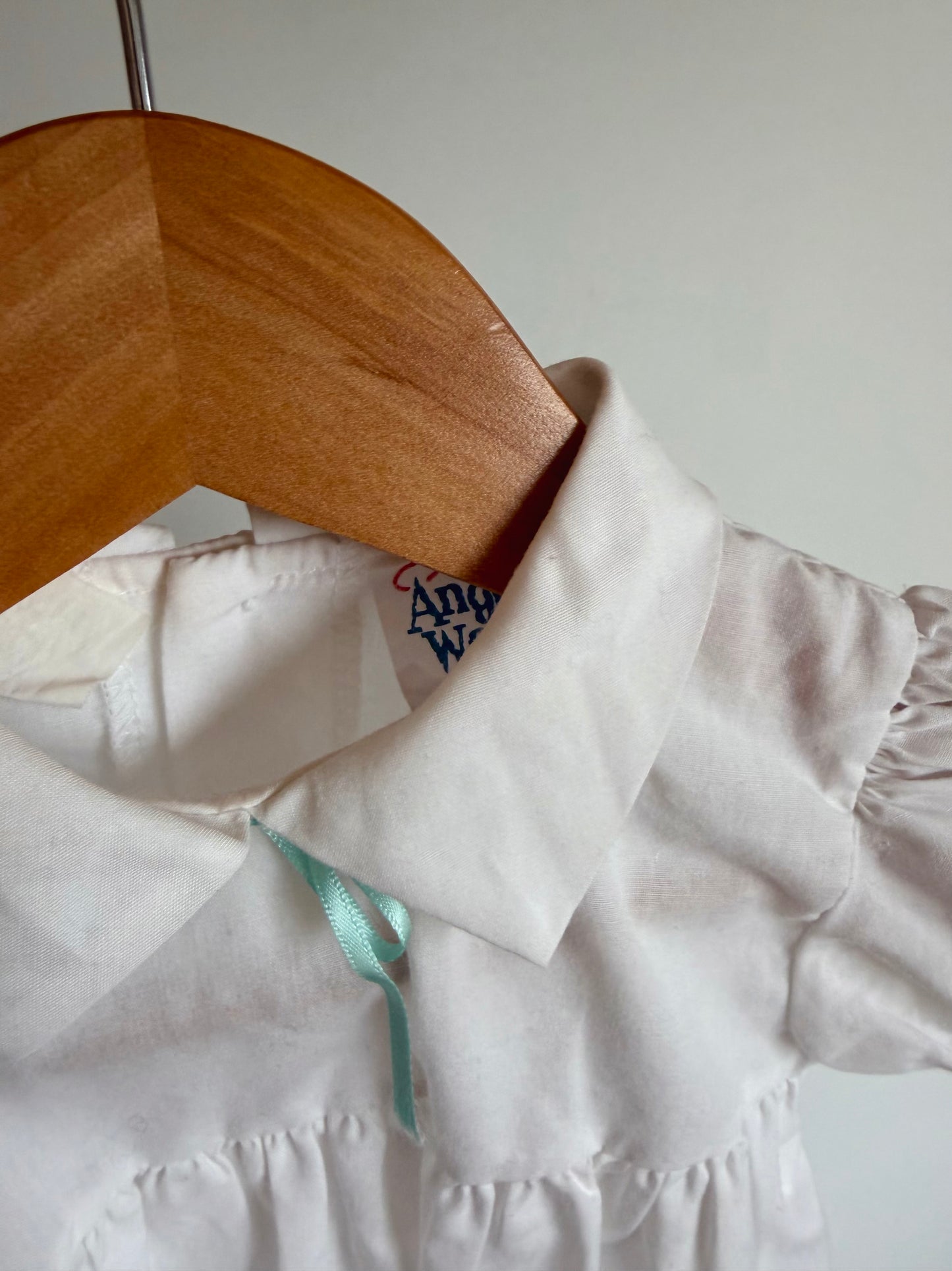 Vintage White with Blue Ribbon Dress / 6-12m
