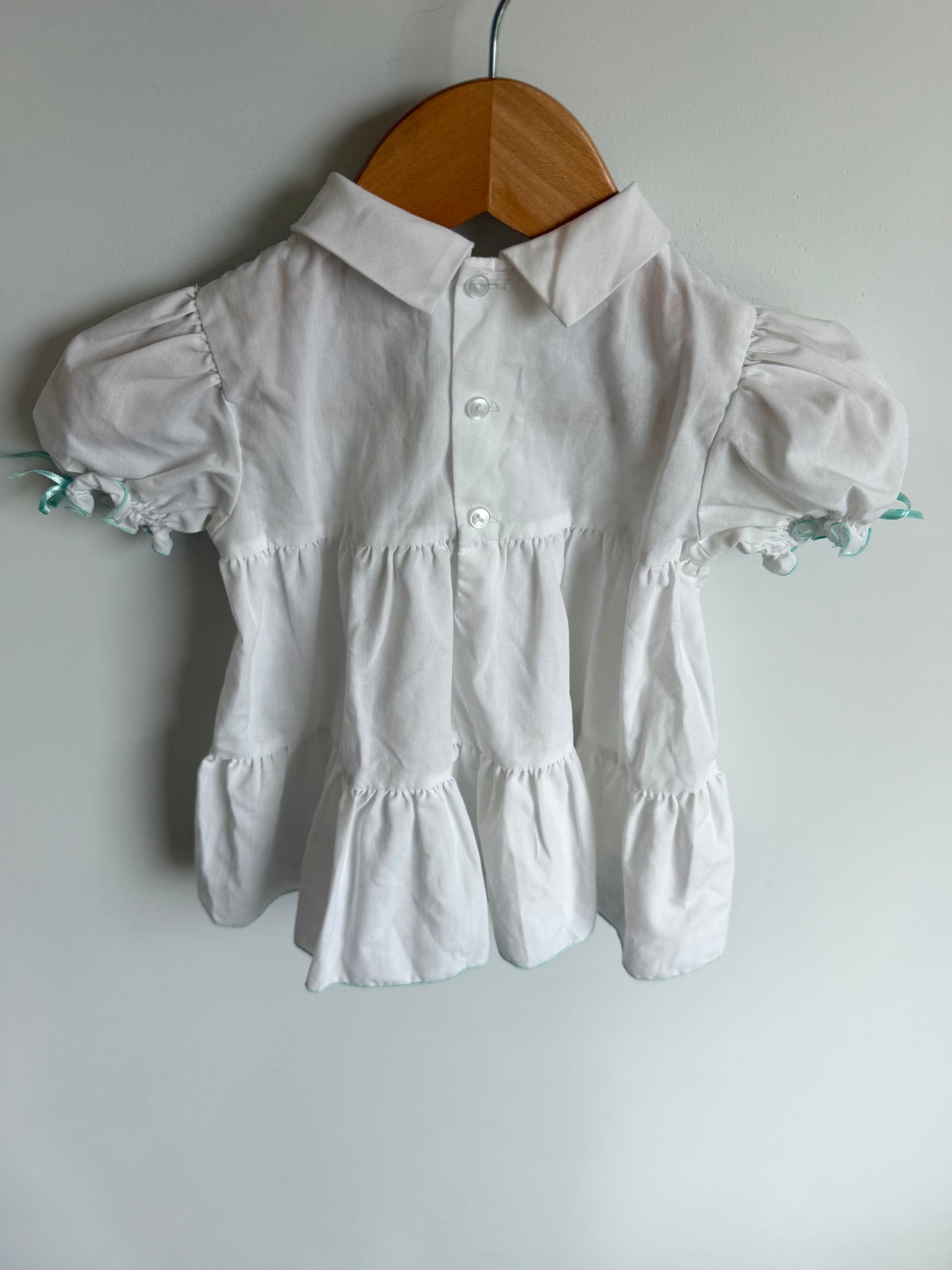 Vintage White with Blue Ribbon Dress / 6-12m