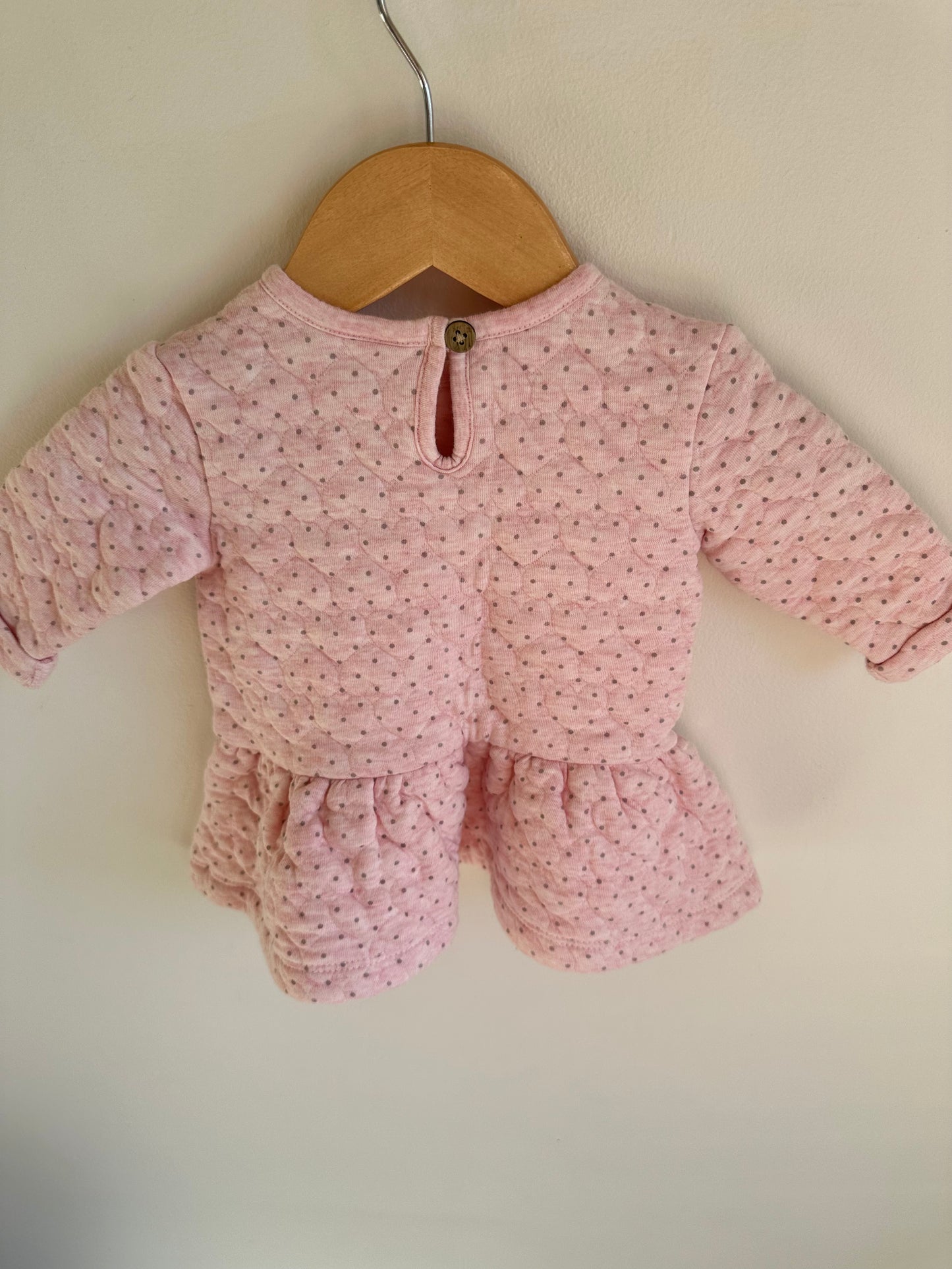 Pink Heart Quilted Dress / 0-3m