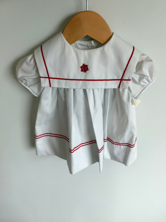 Vintage Sailor with Red Trim White Dress / 12m