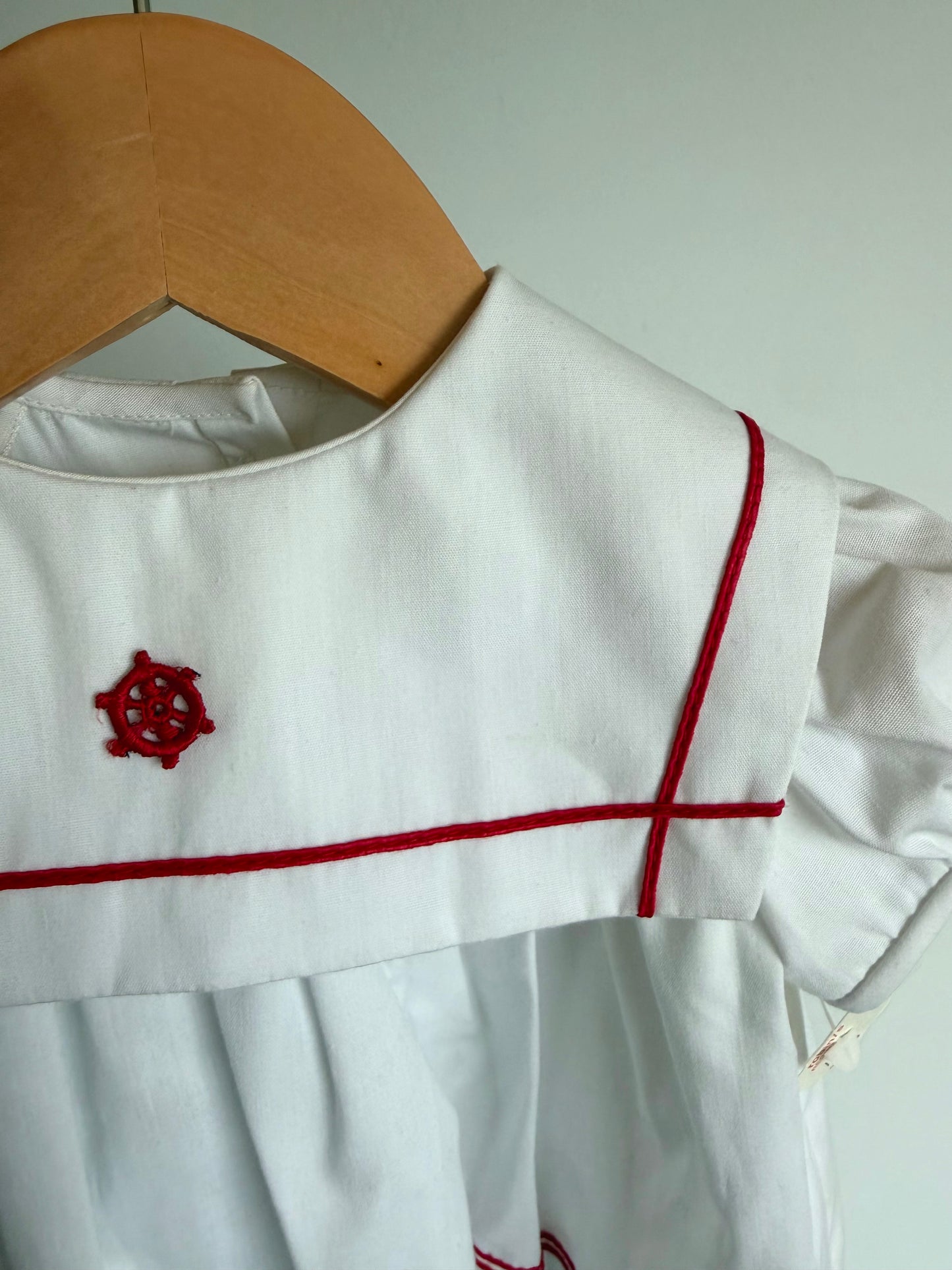 Vintage Sailor with Red Trim White Dress / 12m