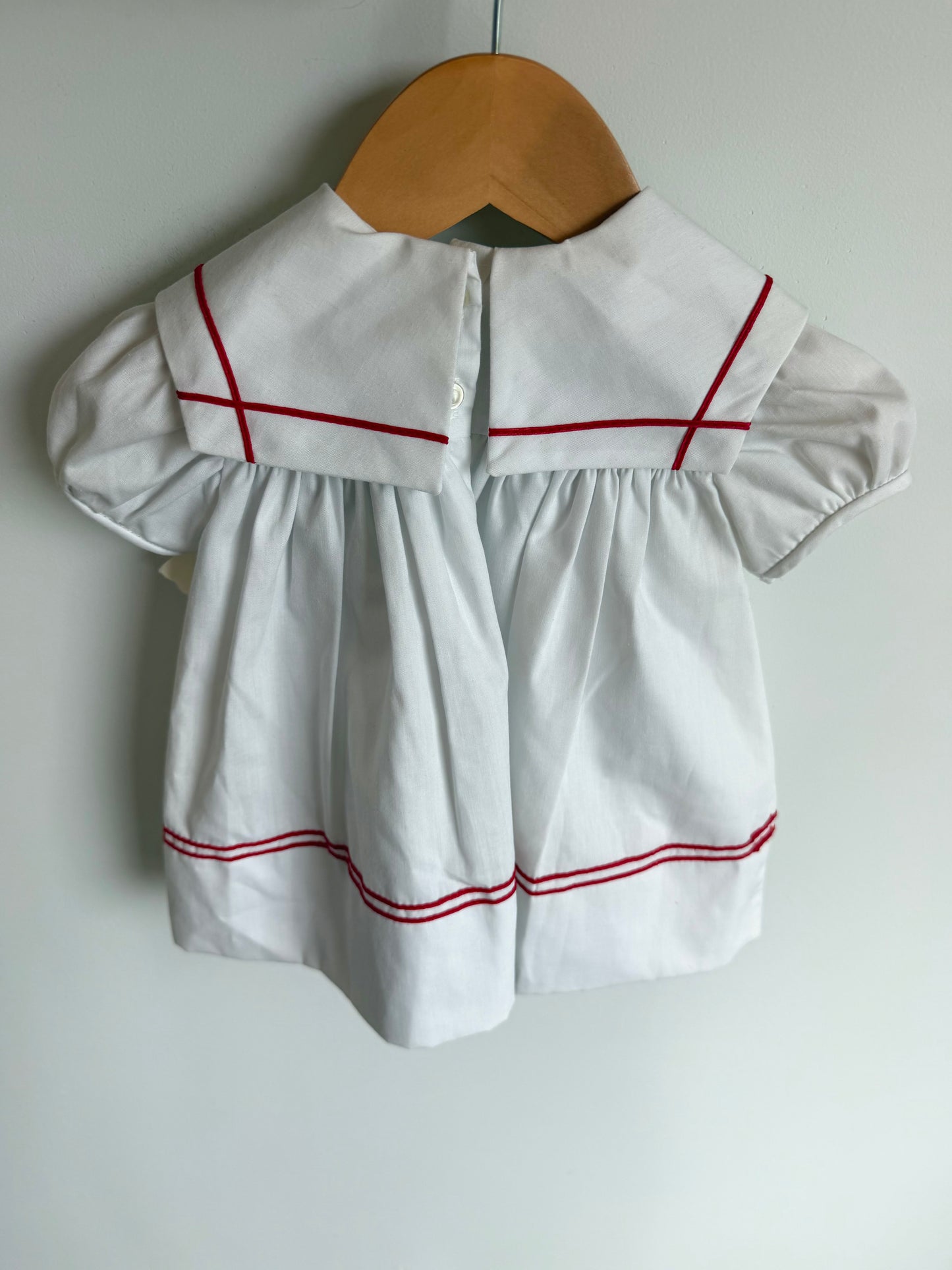 Vintage Sailor with Red Trim White Dress / 12m