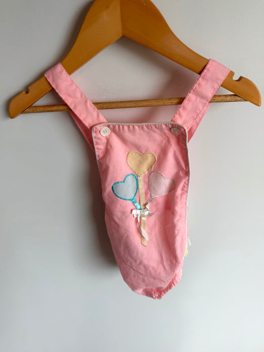 Vintage Pink Heart Ribbon Overalls / 6-9m