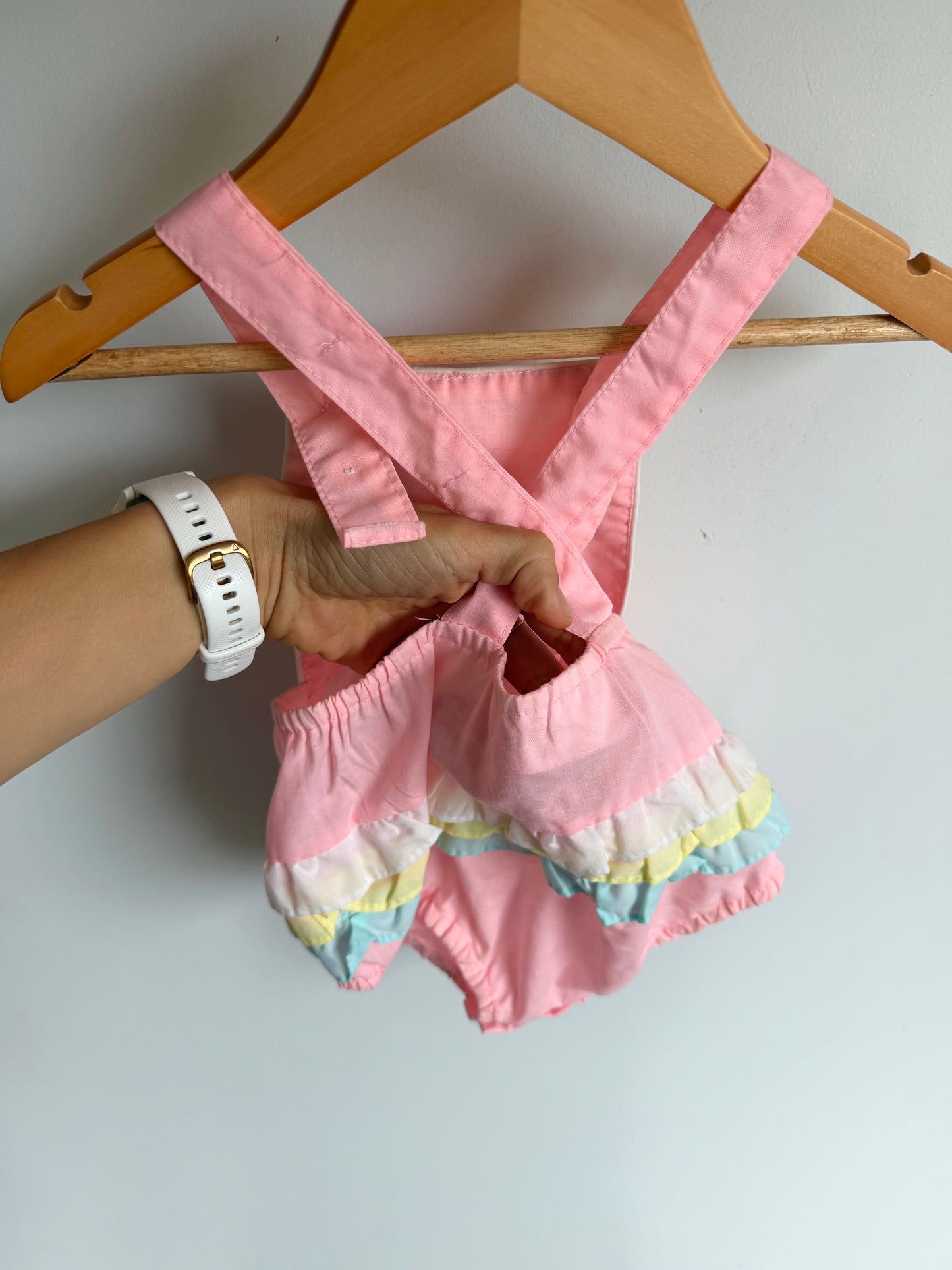 Vintage Pink Heart Ribbon Overalls / 6-9m