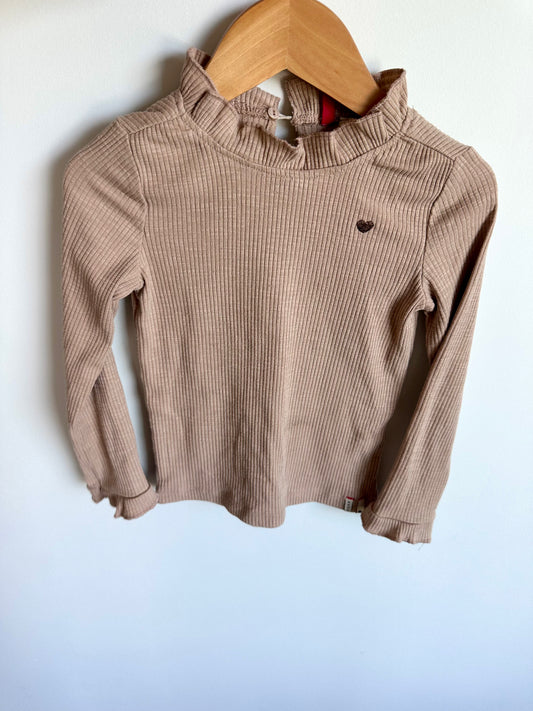 Tan Ruffle Neck Long Sleeve Top / 4T
