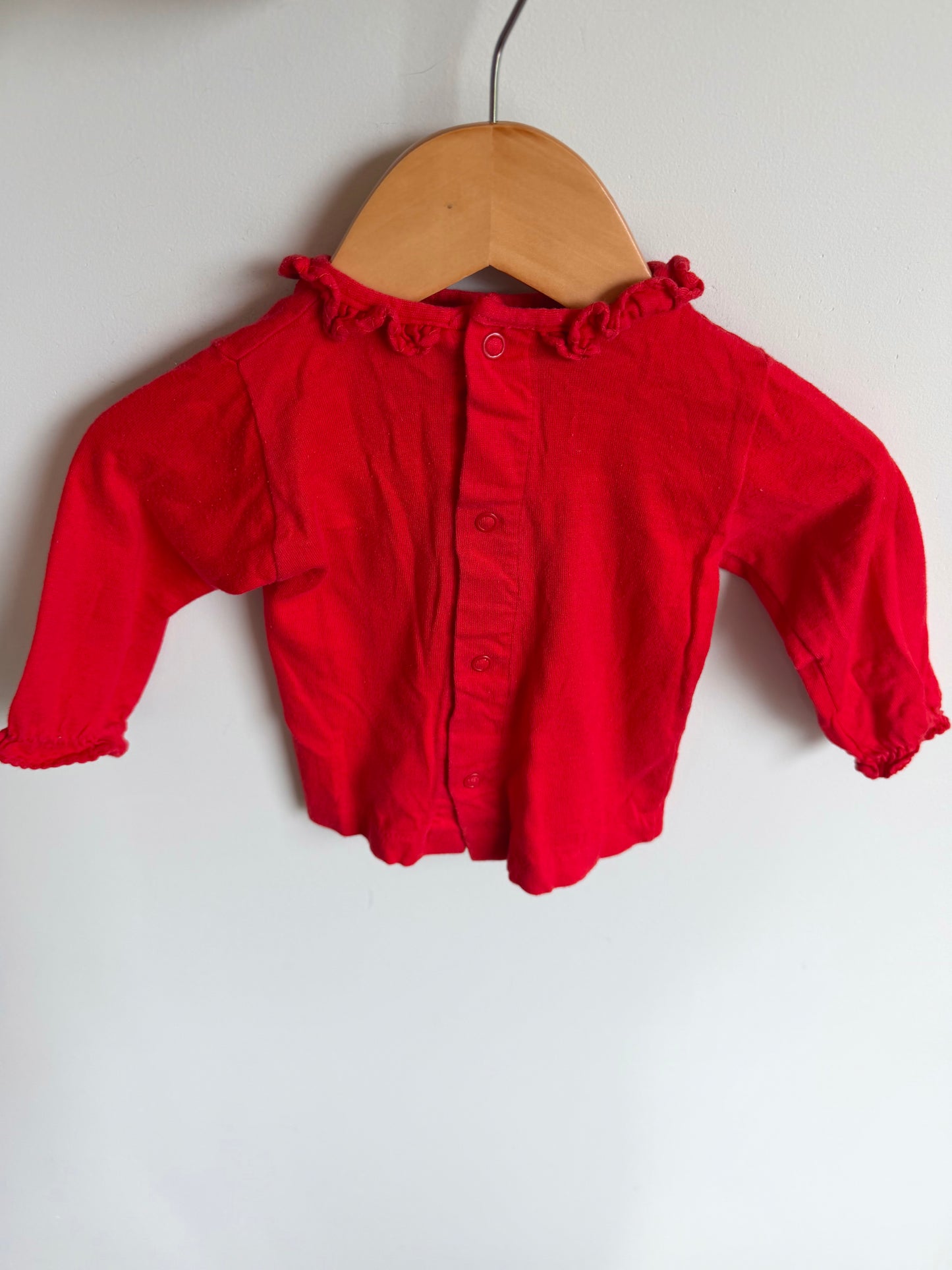 Vintage Red Ruffle Collar Top / 6-9m