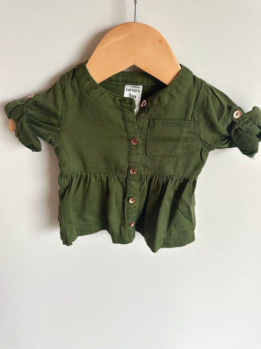 Green Peplum Button Up Top / 3m