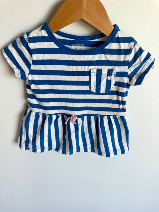 Navy Striped Peplum Top / 2T