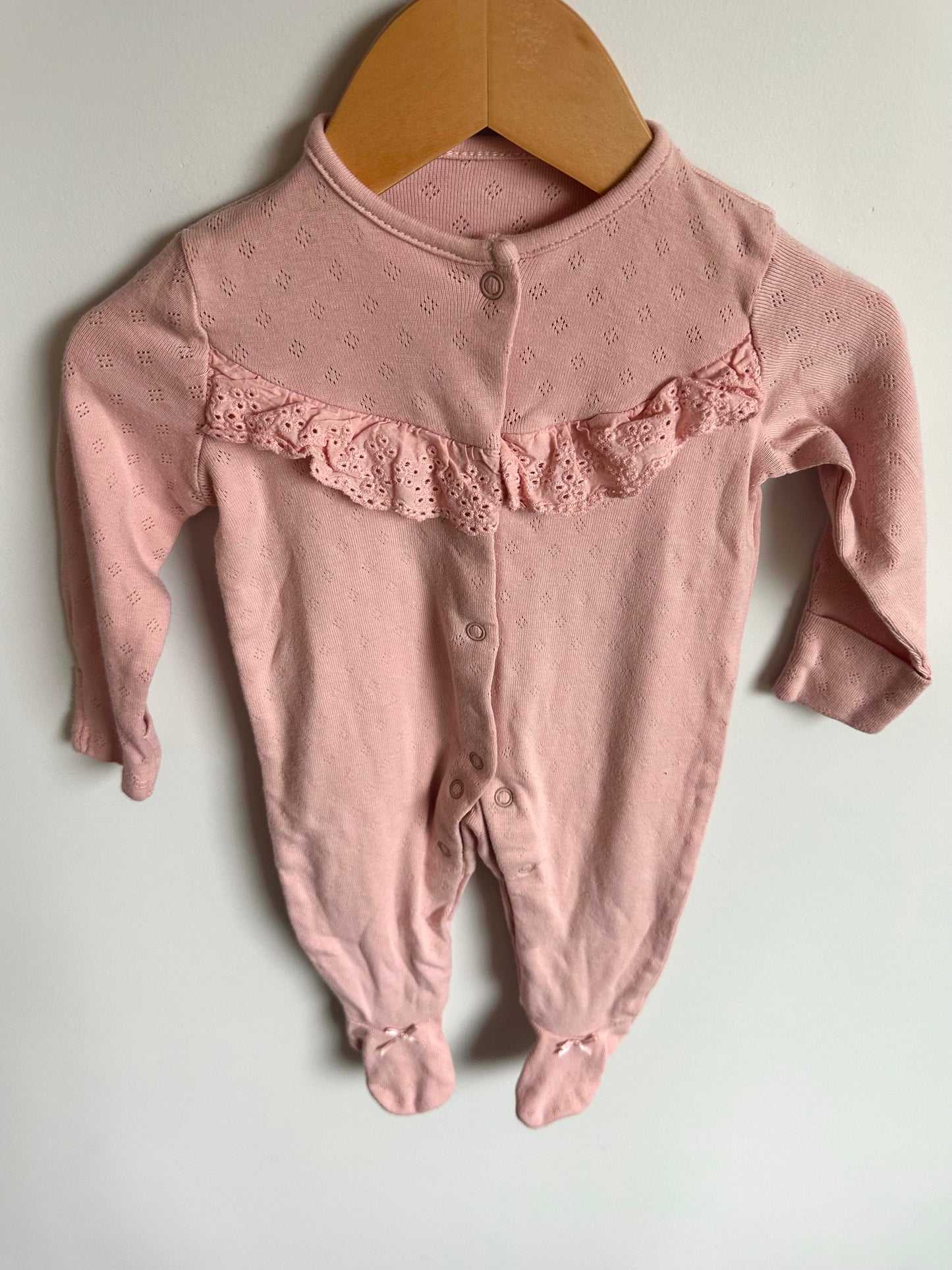 Pink Ruffle Lace Jumpsuit / 3-6m