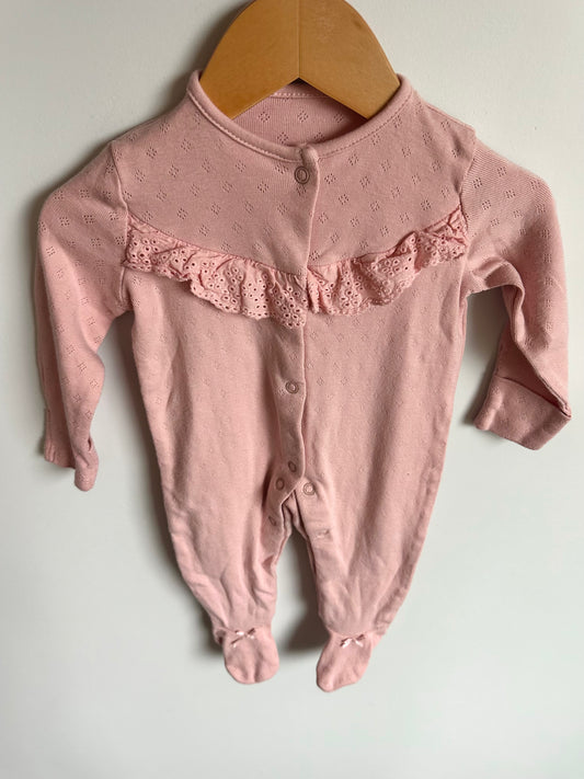 Pink Ruffle Lace Jumpsuit / 3-6m