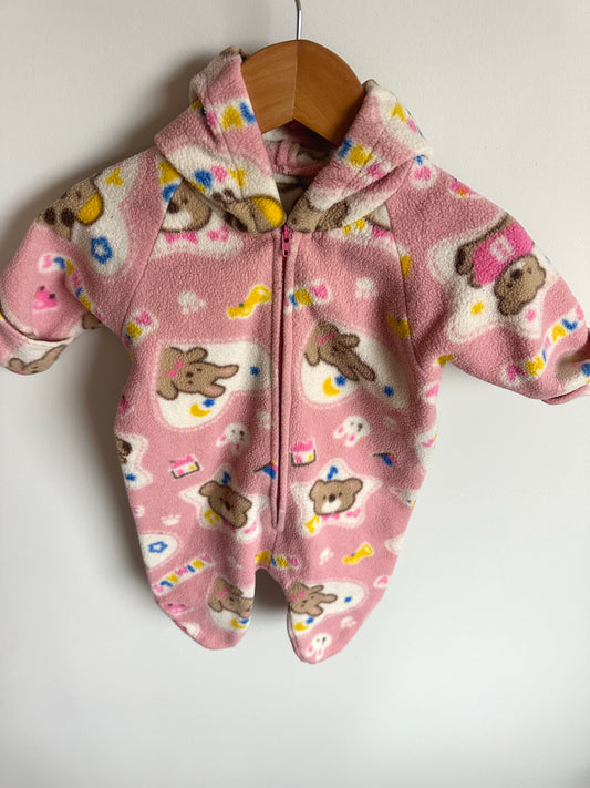 Pink Fleece Animal Hooded Bunting Suit / 3-6m