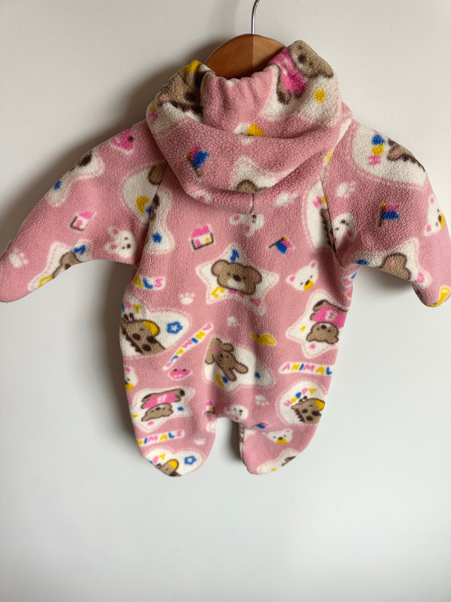 Pink Fleece Animal Hooded Bunting Suit / 3-6m