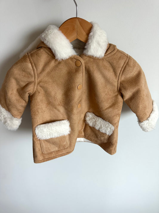 Tan Faux Fur Lined Hooded Coat (With Tags) / 3-6m