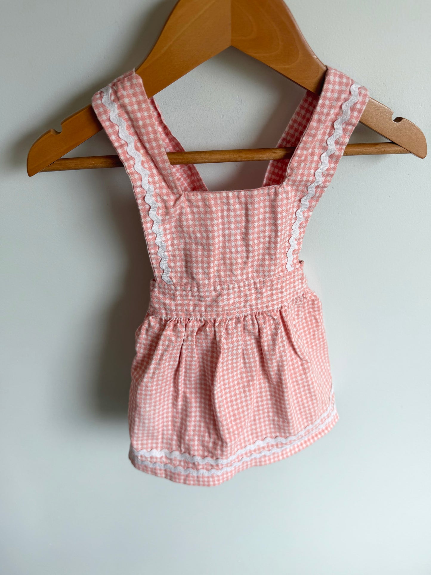 Vintage Pink Checkered Overall Dress / 12m