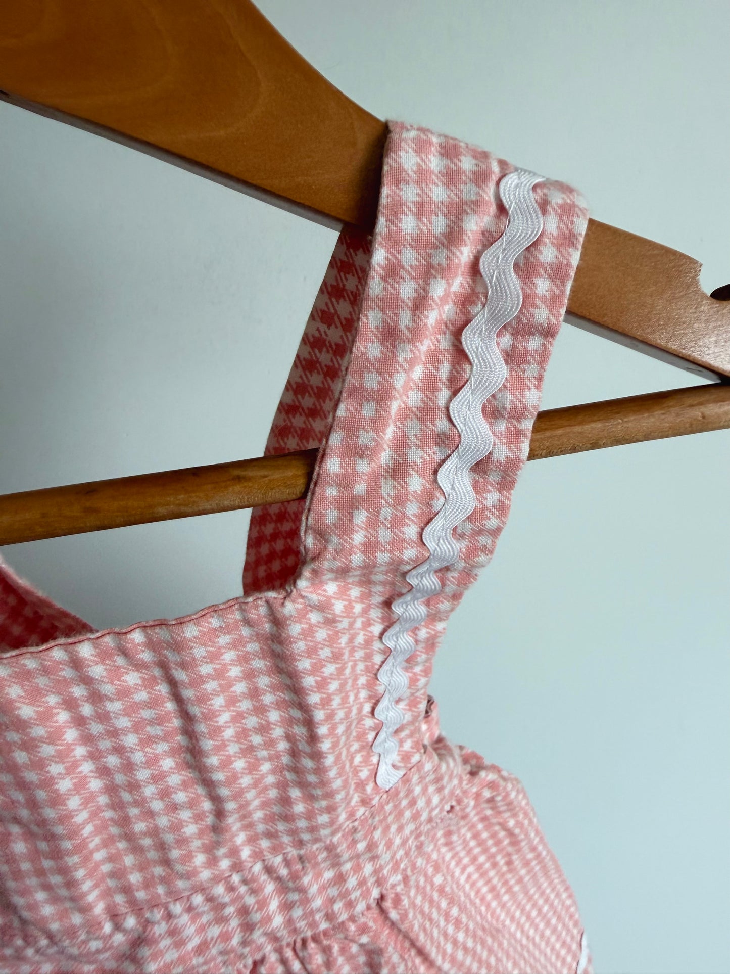 Vintage Pink Checkered Overall Dress / 12m