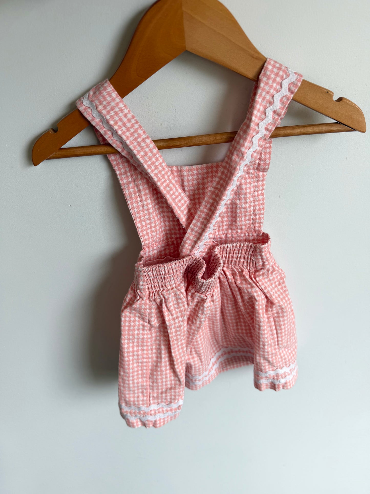Vintage Pink Checkered Overall Dress / 12m